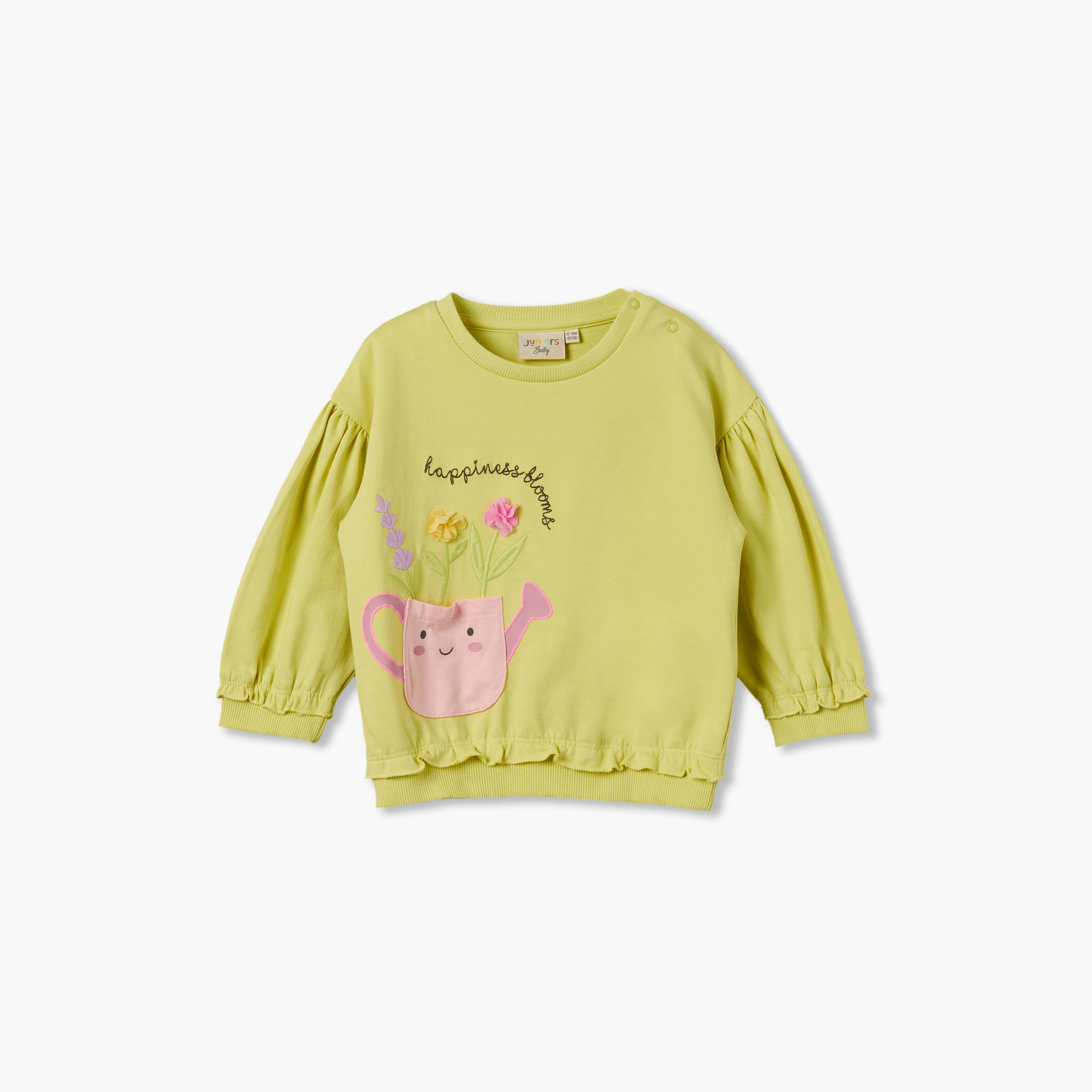 طقم سويت شيرت بأكمام طويلة ورقبة دائرية وبنطلون رياضي مزين بتطريزات زهرية من جونيورز-baby-girls-clothing-setsandcoords-image-3