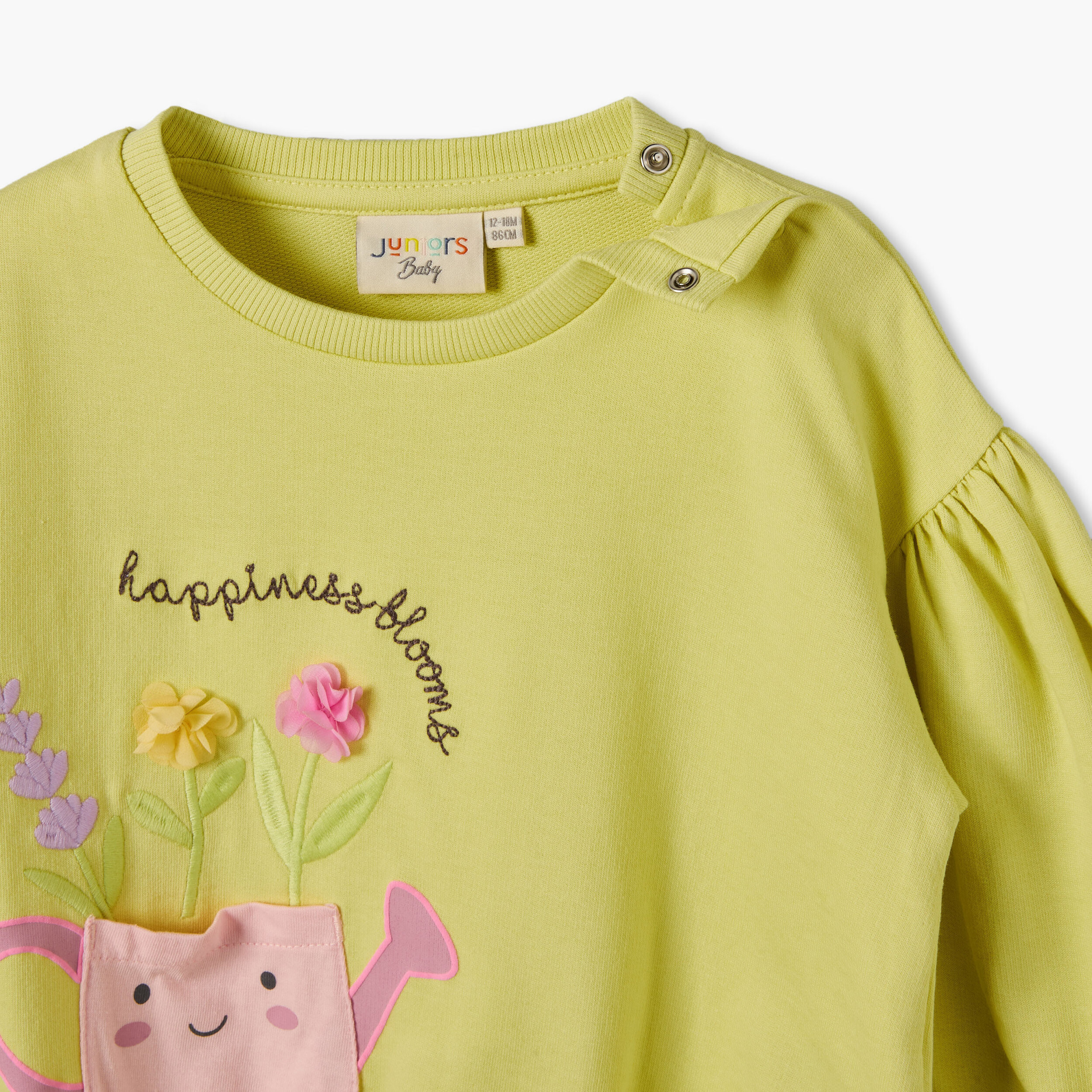 طقم سويت شيرت بأكمام طويلة ورقبة دائرية وبنطلون رياضي مزين بتطريزات زهرية من جونيورز-baby-girls-clothing-setsandcoords-image-7