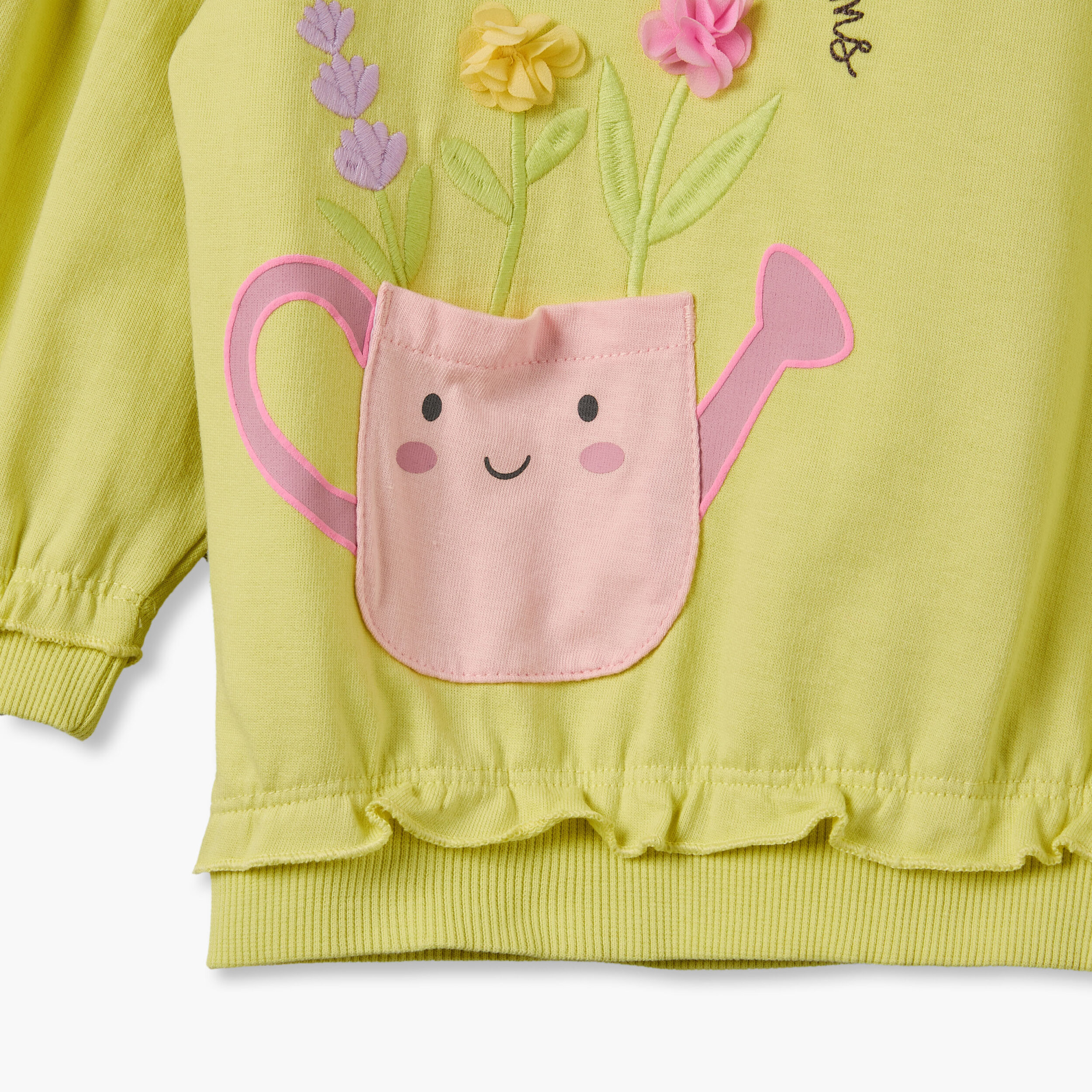 طقم سويت شيرت بأكمام طويلة ورقبة دائرية وبنطلون رياضي مزين بتطريزات زهرية من جونيورز-baby-girls-clothing-setsandcoords-image-8