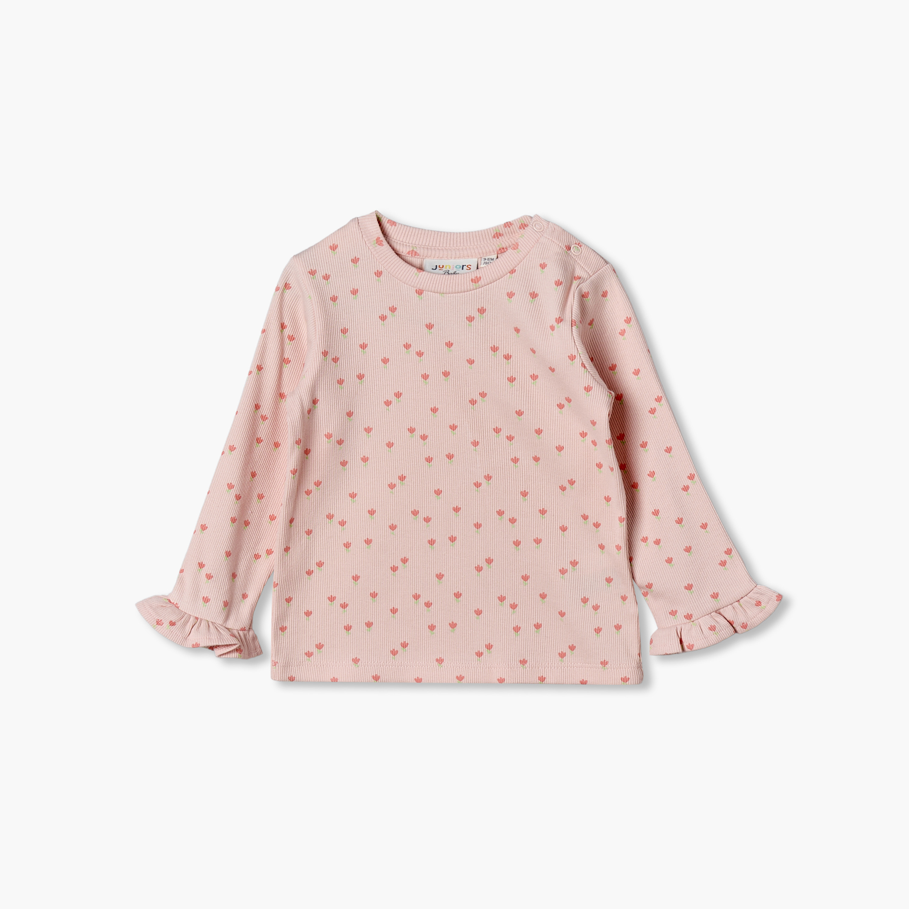 طقم دنغري دينم وتيشيرت بياقة ضيقة وأكمام طويلة وطبعات زهور من جونيورز-baby-girls-clothing-setsandcoords-image-3