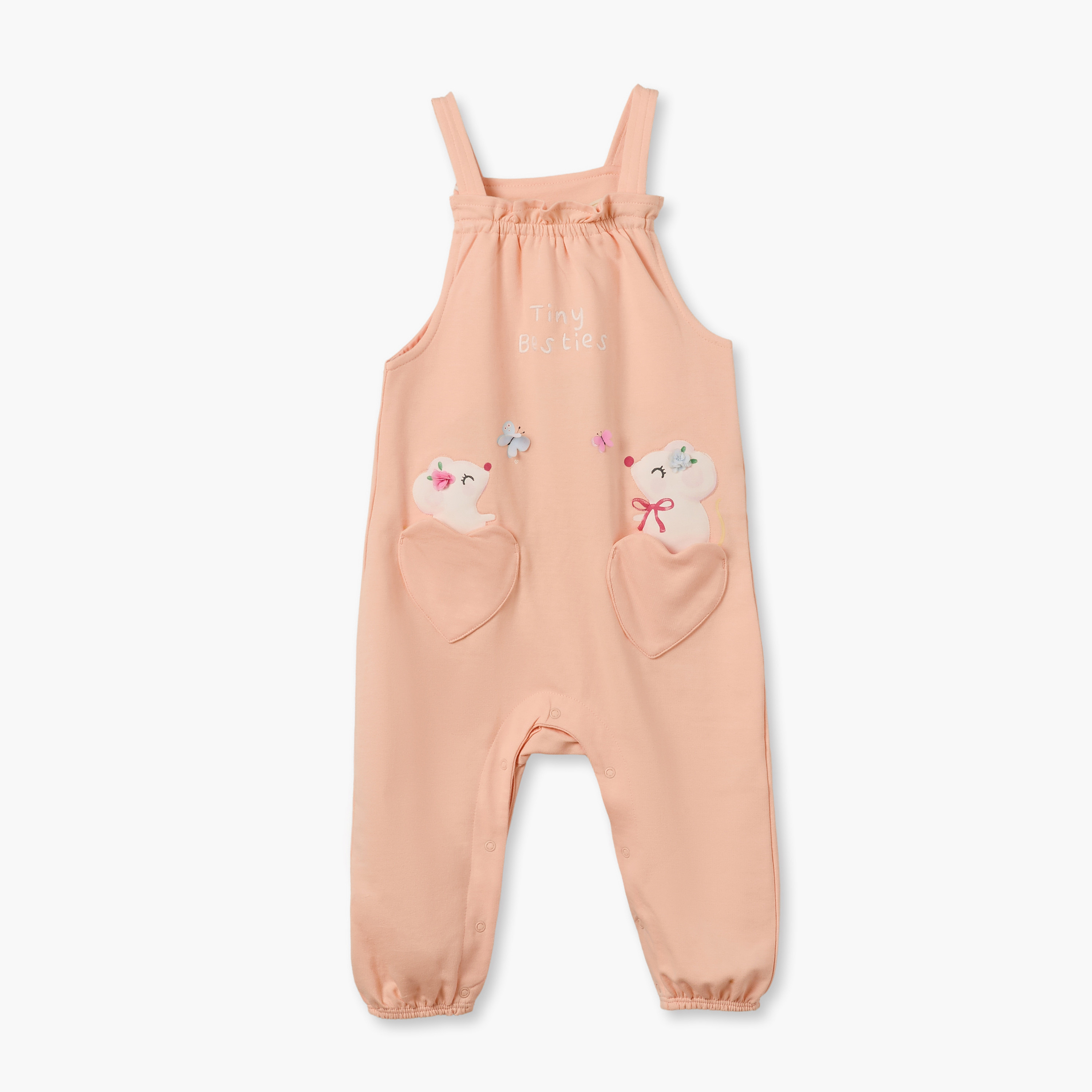 Juniors Crew Neck Long Sleeves T-shirt and Dungaree Set with Applique Accent-baby-girls-clothing-setsandcoords-image-5