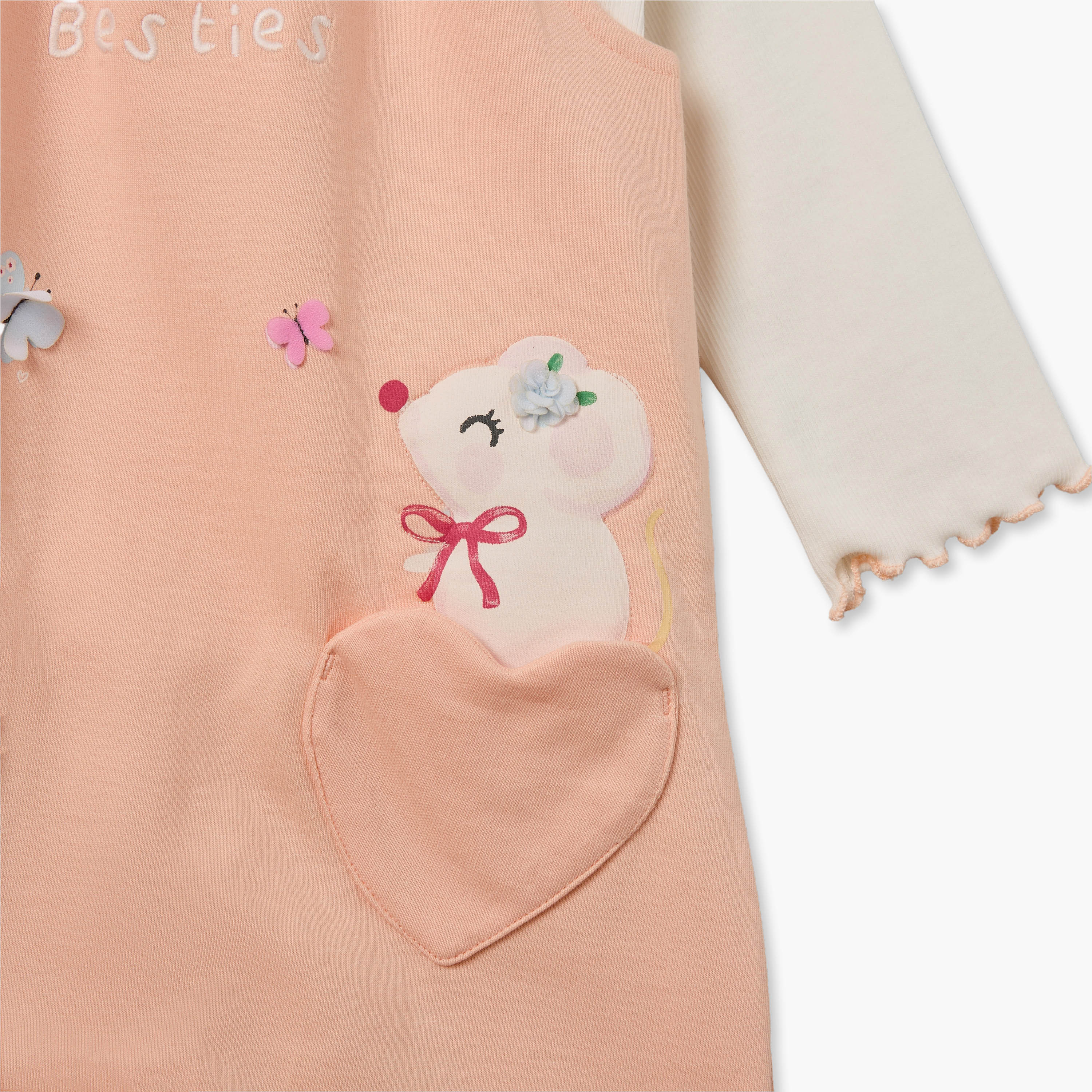 Juniors Crew Neck Long Sleeves T-shirt and Dungaree Set with Applique Accent-baby-girls-clothing-setsandcoords-image-9