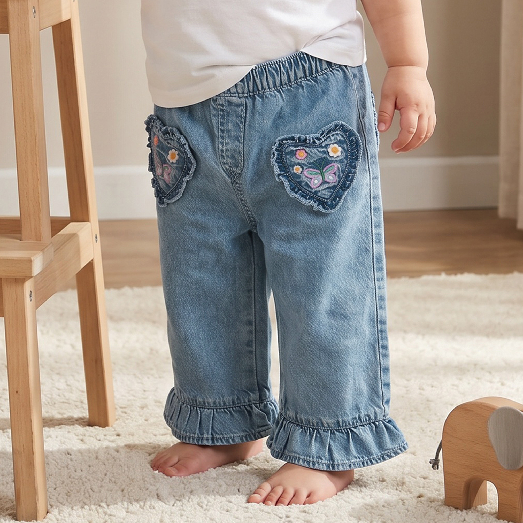 Juniors Jeans with Embroidery, Elasticated Waistband-baby-girls-clothing-bottoms-jeans-image-1
