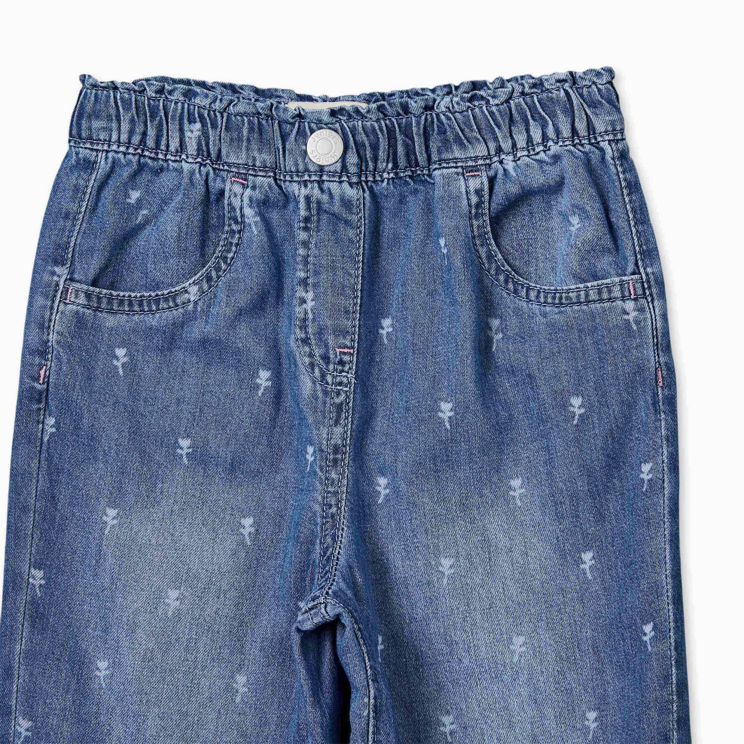 Juniors Regular Fit Jeans with Floral Print-baby-girls-clothing-bottoms-jeans-image-4