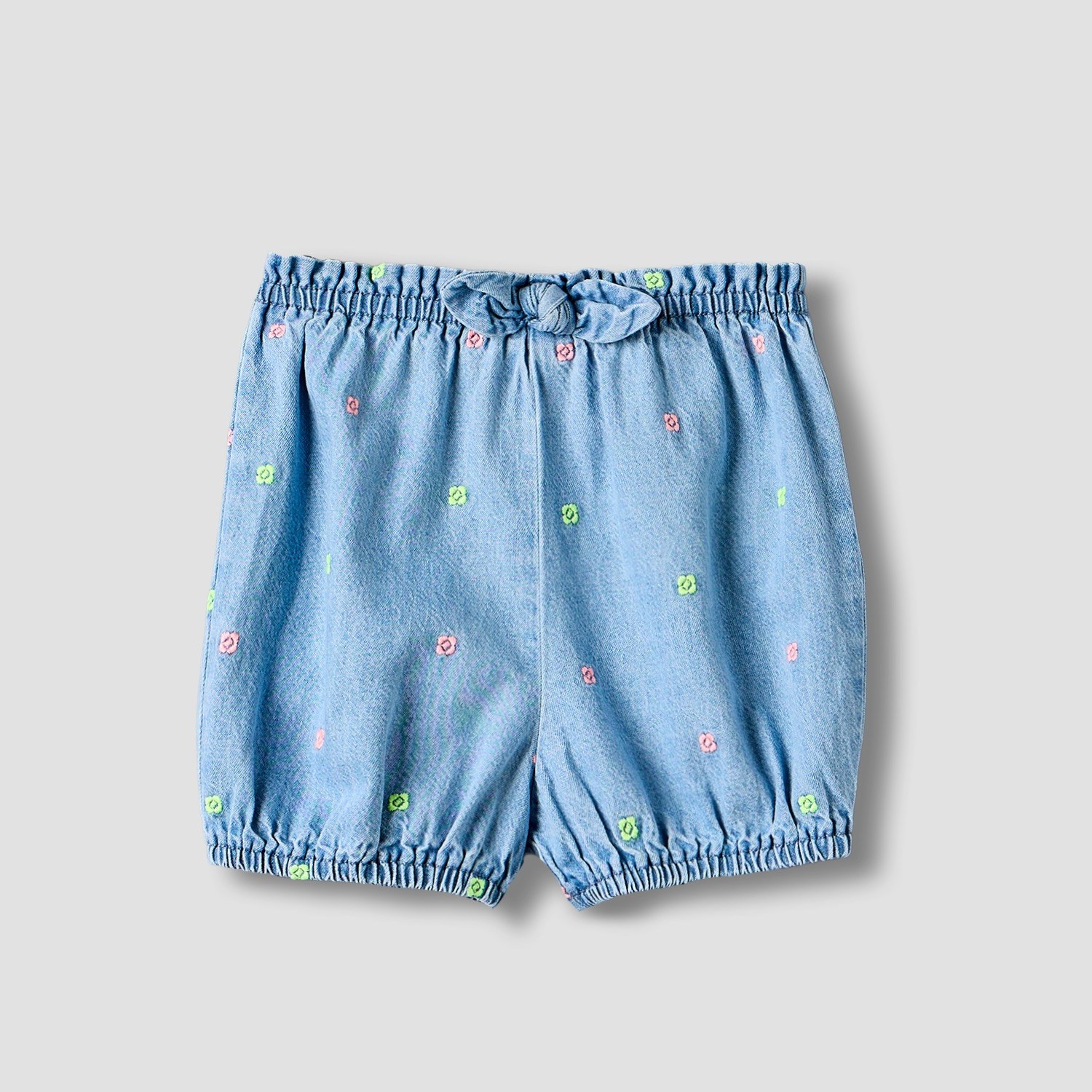 Juniors Knee Length Elasticated Waist Shorts with Floral Embroidery-baby-girls-clothing-bottoms-shorts-image-1