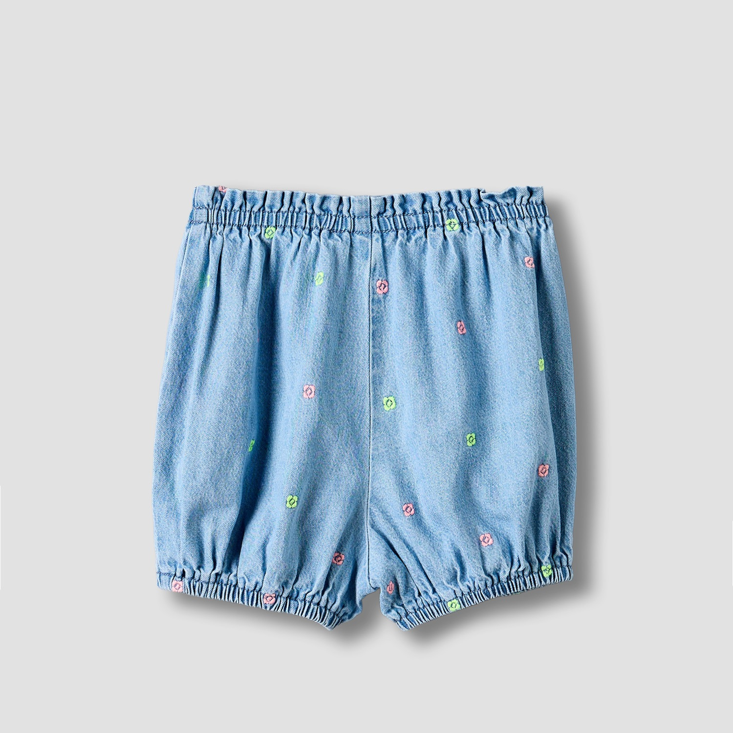Juniors Knee Length Elasticated Waist Shorts with Floral Embroidery-baby-girls-clothing-bottoms-shorts-image-2