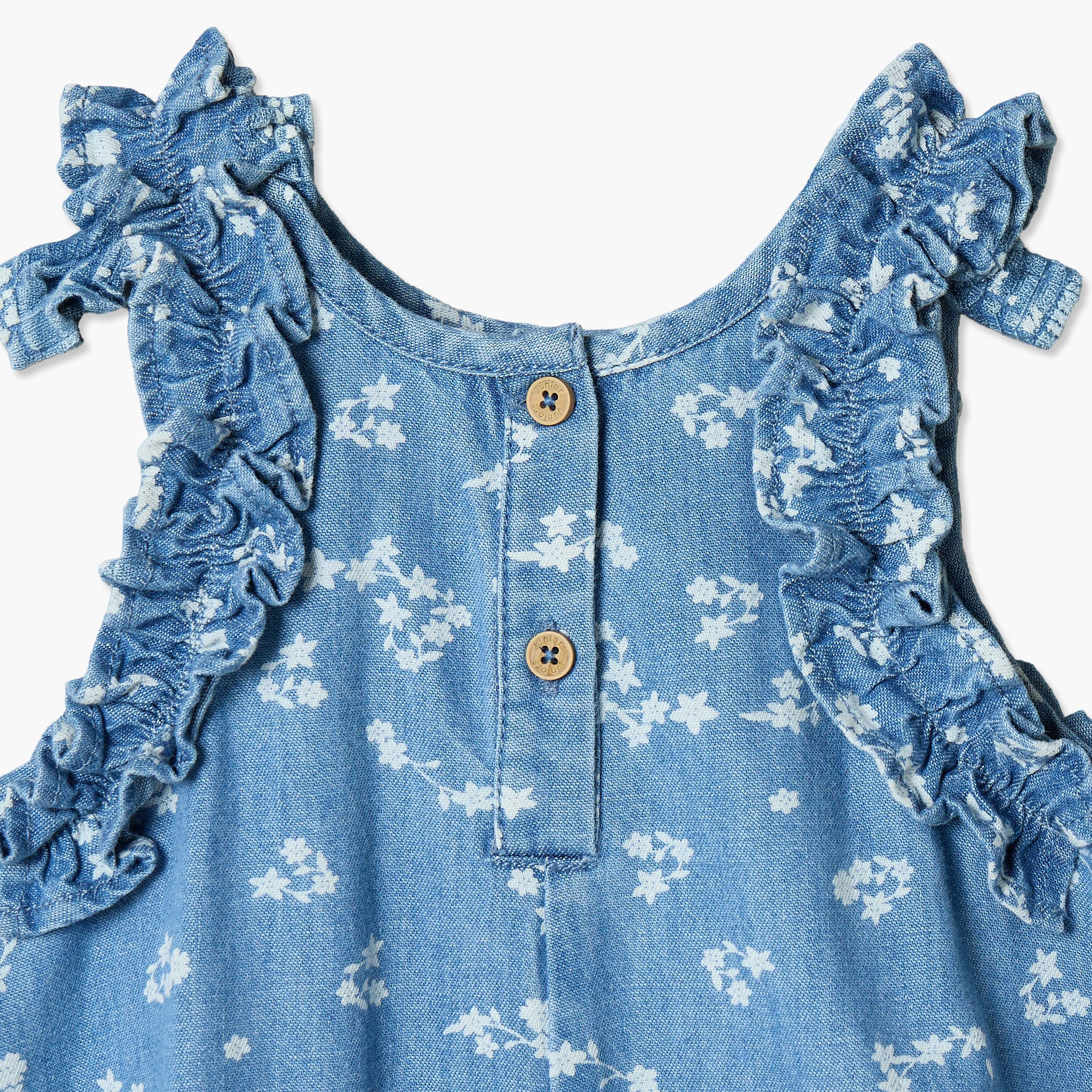 Juniors Crew Neck Sleeveless Romper with Floral Print-baby-girls-clothing-rompers-image-3