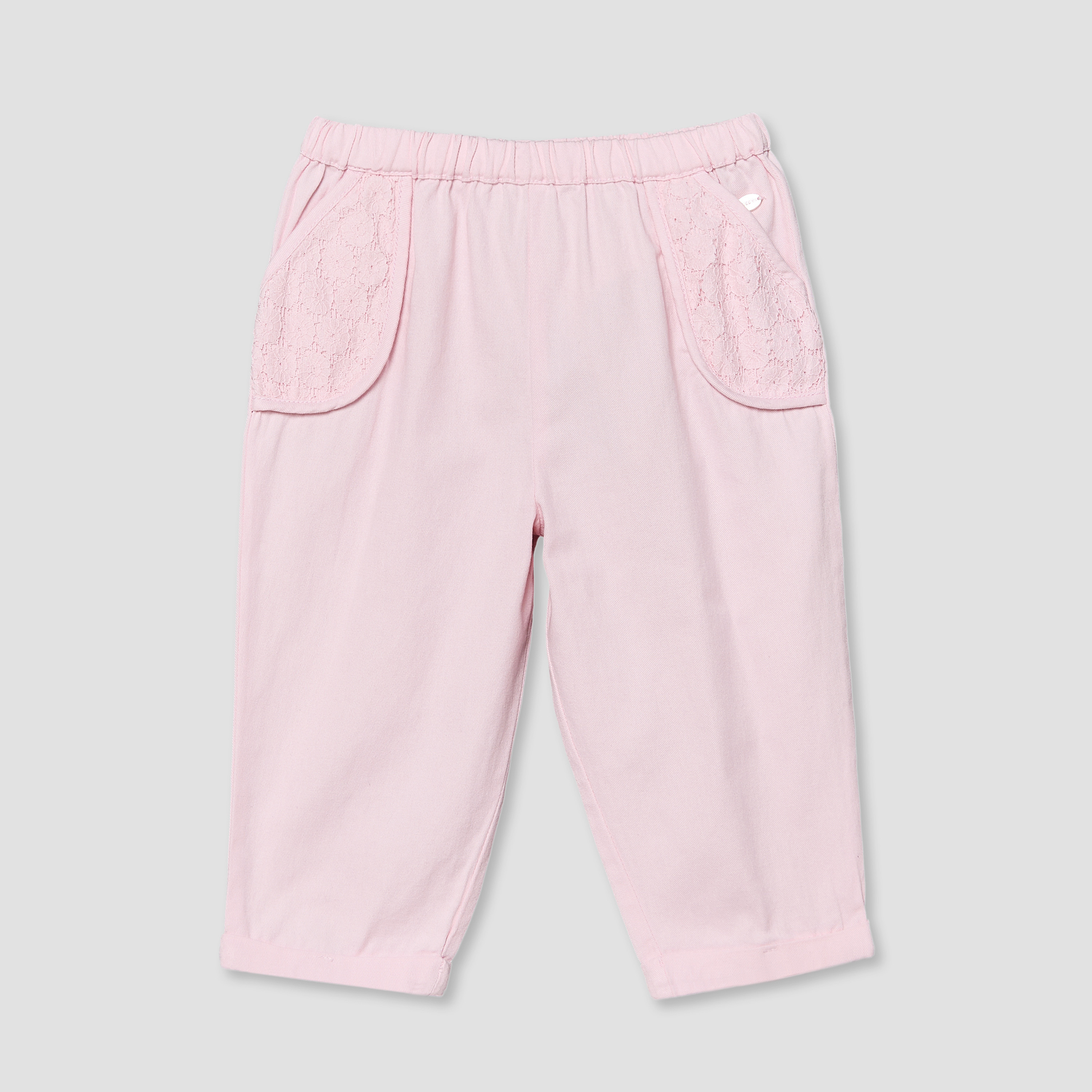 Giggles Regular Fit Trousers with Lace Inserts, Elasticated Waistband-baby-girls-clothing-bottoms-trousers-image-2
