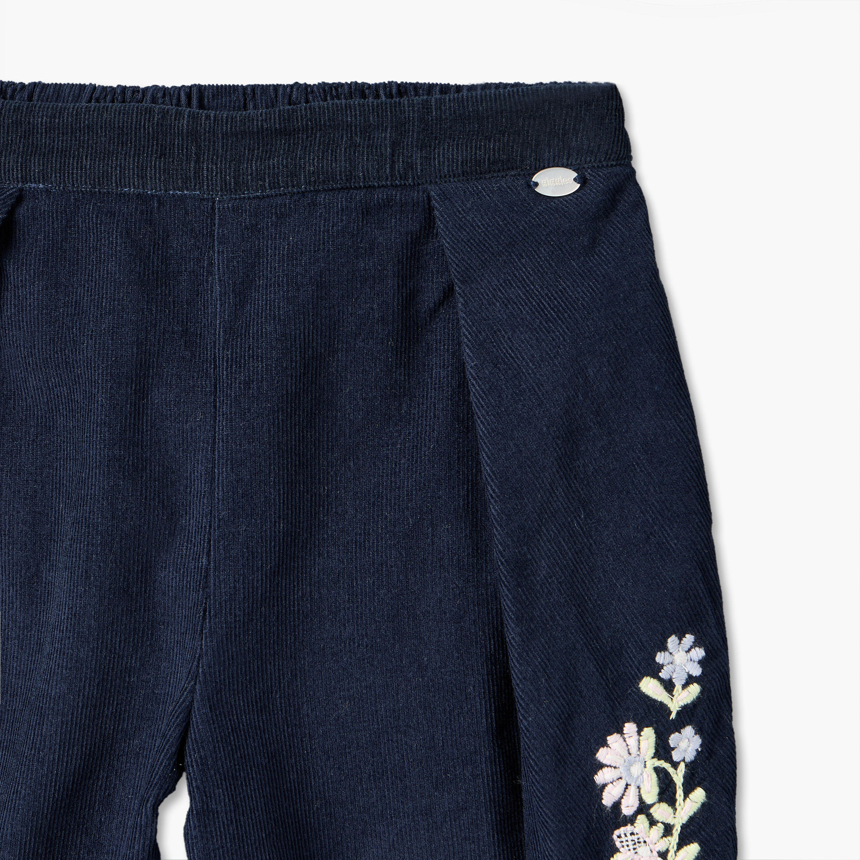 Giggles Trousers with Floral Embroidery, Elasticated Waist-baby-girls-clothing-bottoms-trousers-image-3