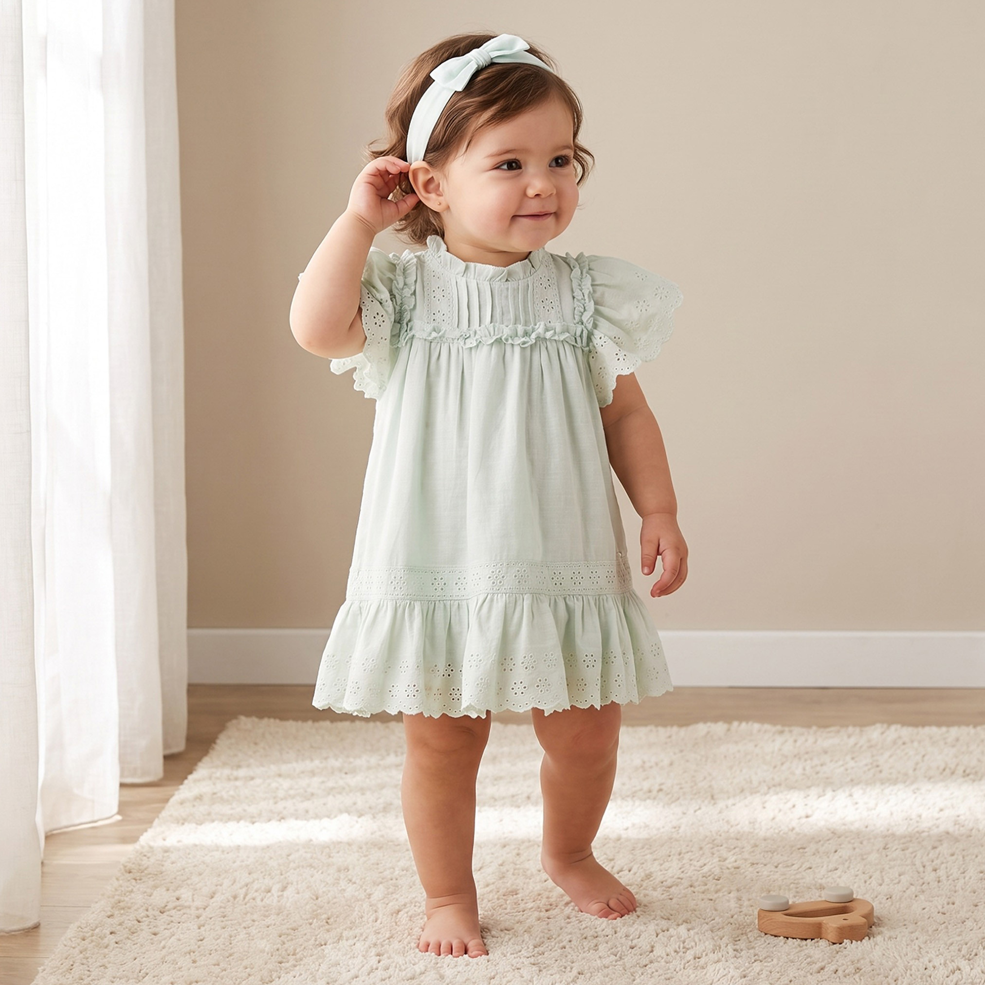 فستان قصير الأكمام يصل إلى الركبة بياقة وقصة مع عصابة رأس من جيجلز-baby-girls-clothing-dressesandjumpsuits-image-1