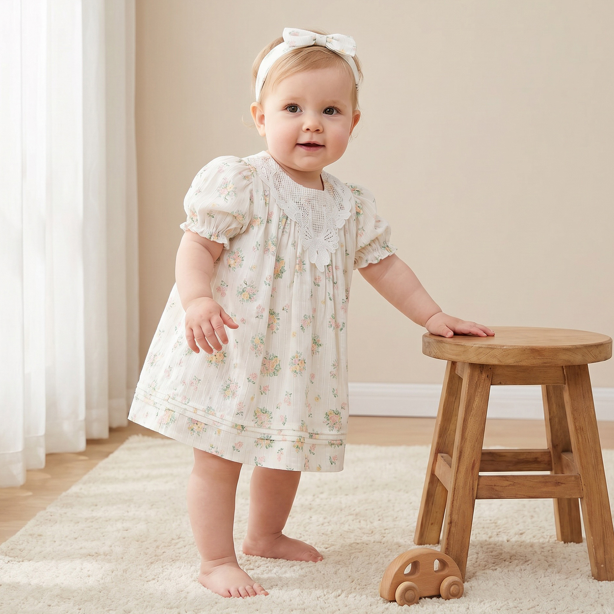 Giggles Round Neck Short Sleeves Knee Length A-line Dress with Headband-baby-girls-clothing-dressesandjumpsuits-image-1