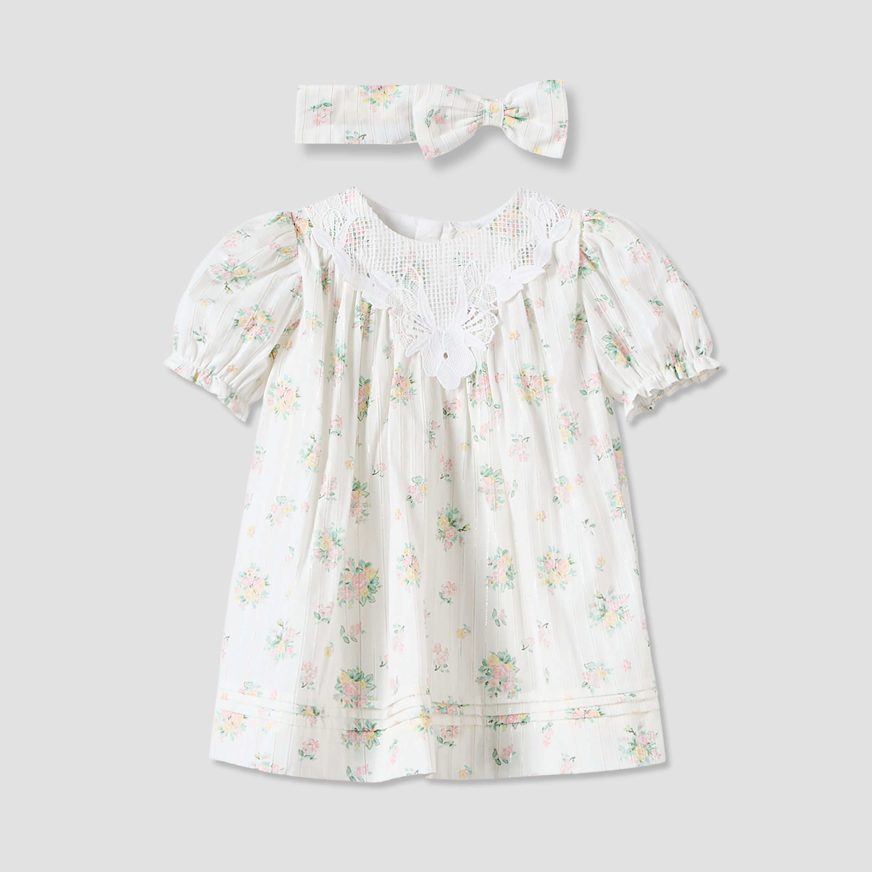 Giggles Round Neck Short Sleeves Knee Length A-line Dress with Headband-baby-girls-clothing-dressesandjumpsuits-image-2