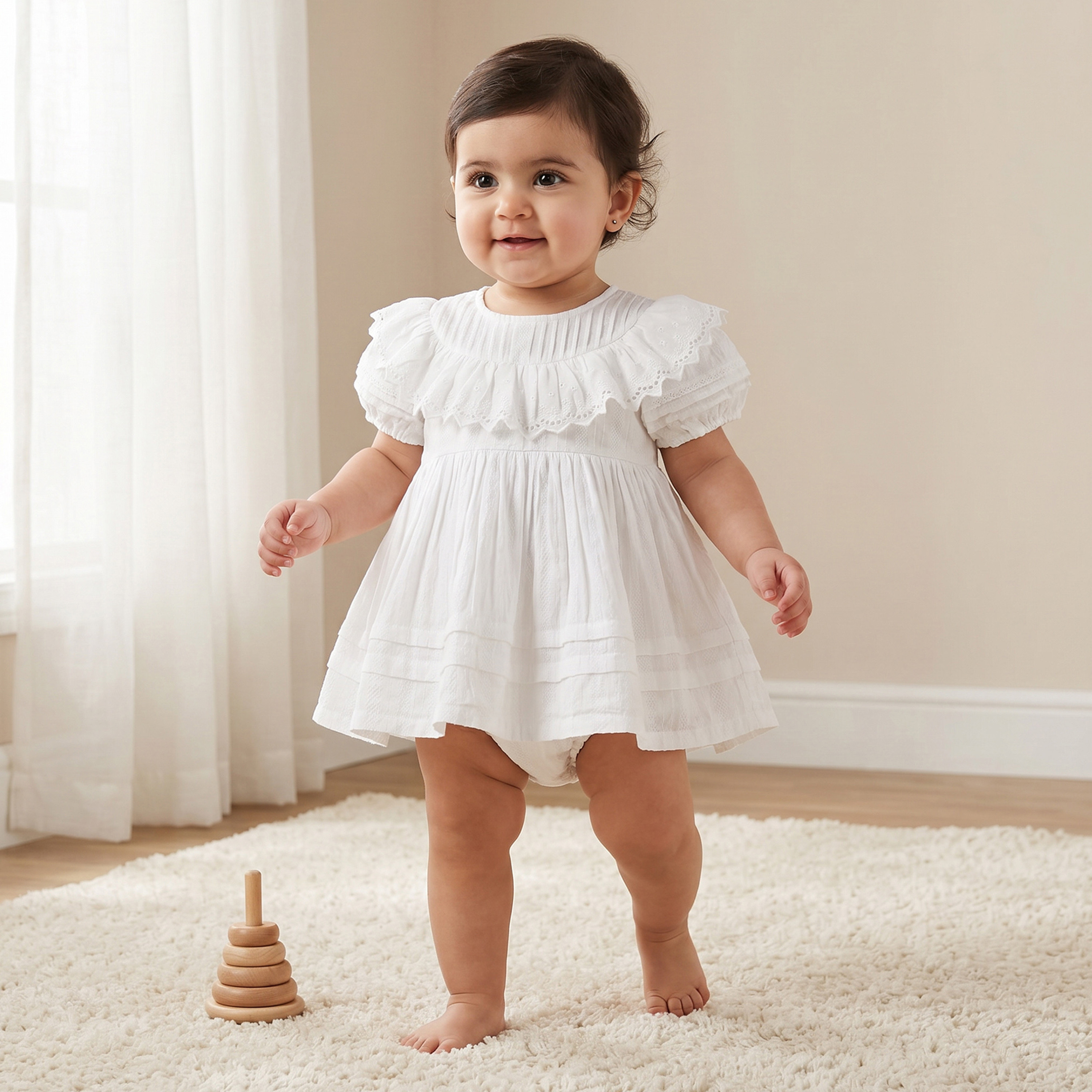 Giggles Round Neck Short Sleeves Knee Length Dress with Bloomers-baby-girls-clothing-dressesandjumpsuits-image-1