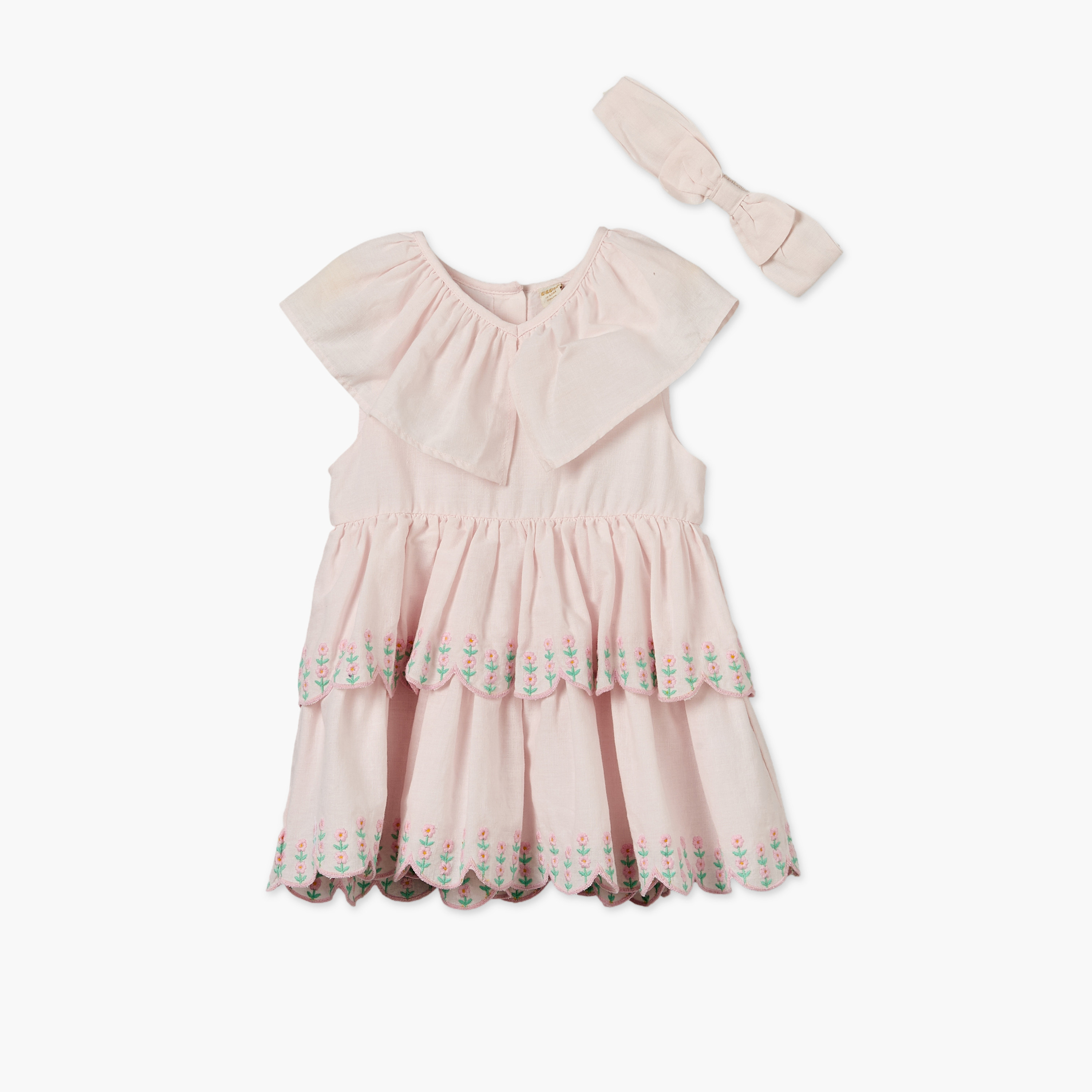 فستان بطول الركبة بطبقات دون أكمام بياقة بيتر بان مع ربطة رأس من جيجلز-baby-girls-clothing-dressesandjumpsuits-image-1