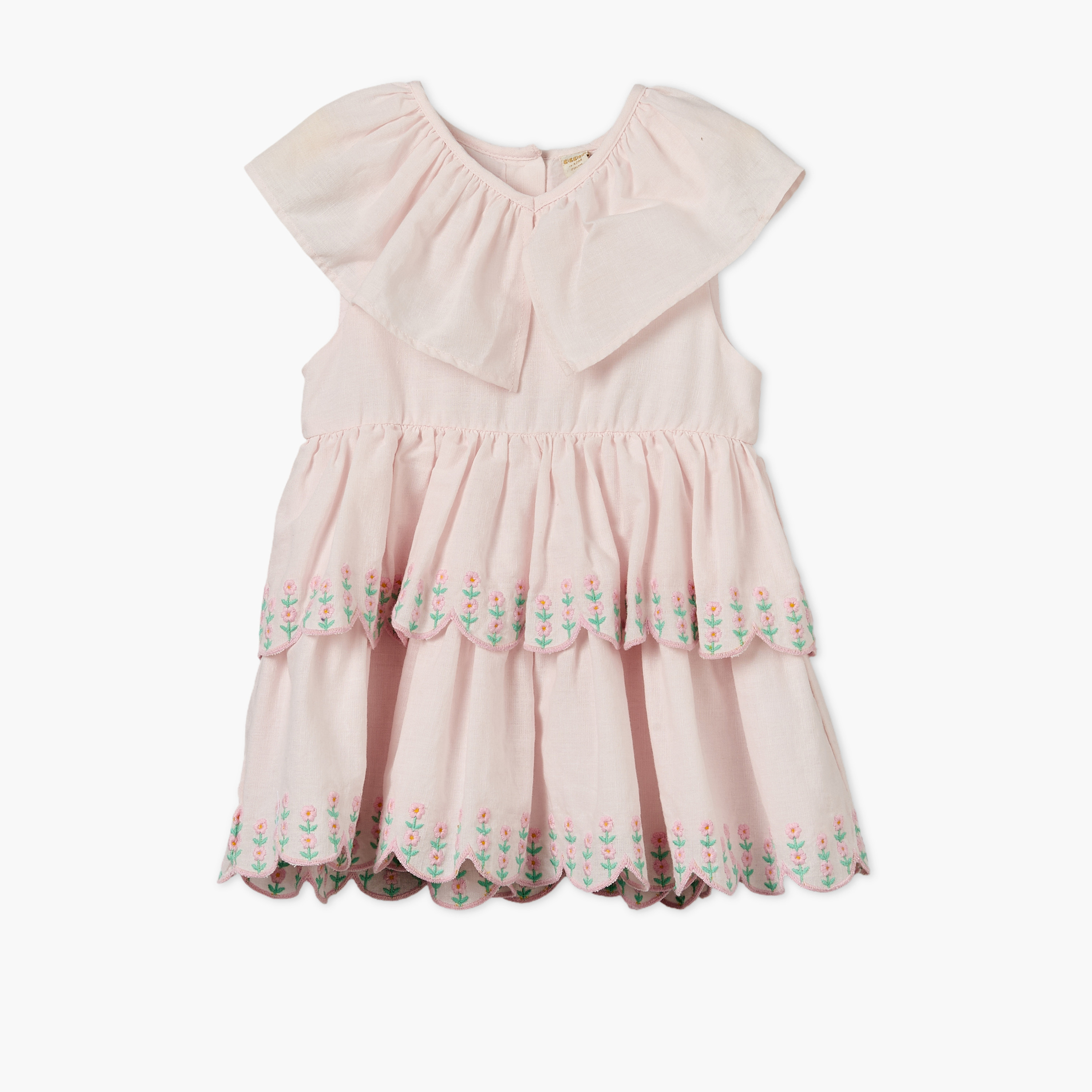 فستان بطول الركبة بطبقات دون أكمام بياقة بيتر بان مع ربطة رأس من جيجلز-baby-girls-clothing-dressesandjumpsuits-image-2