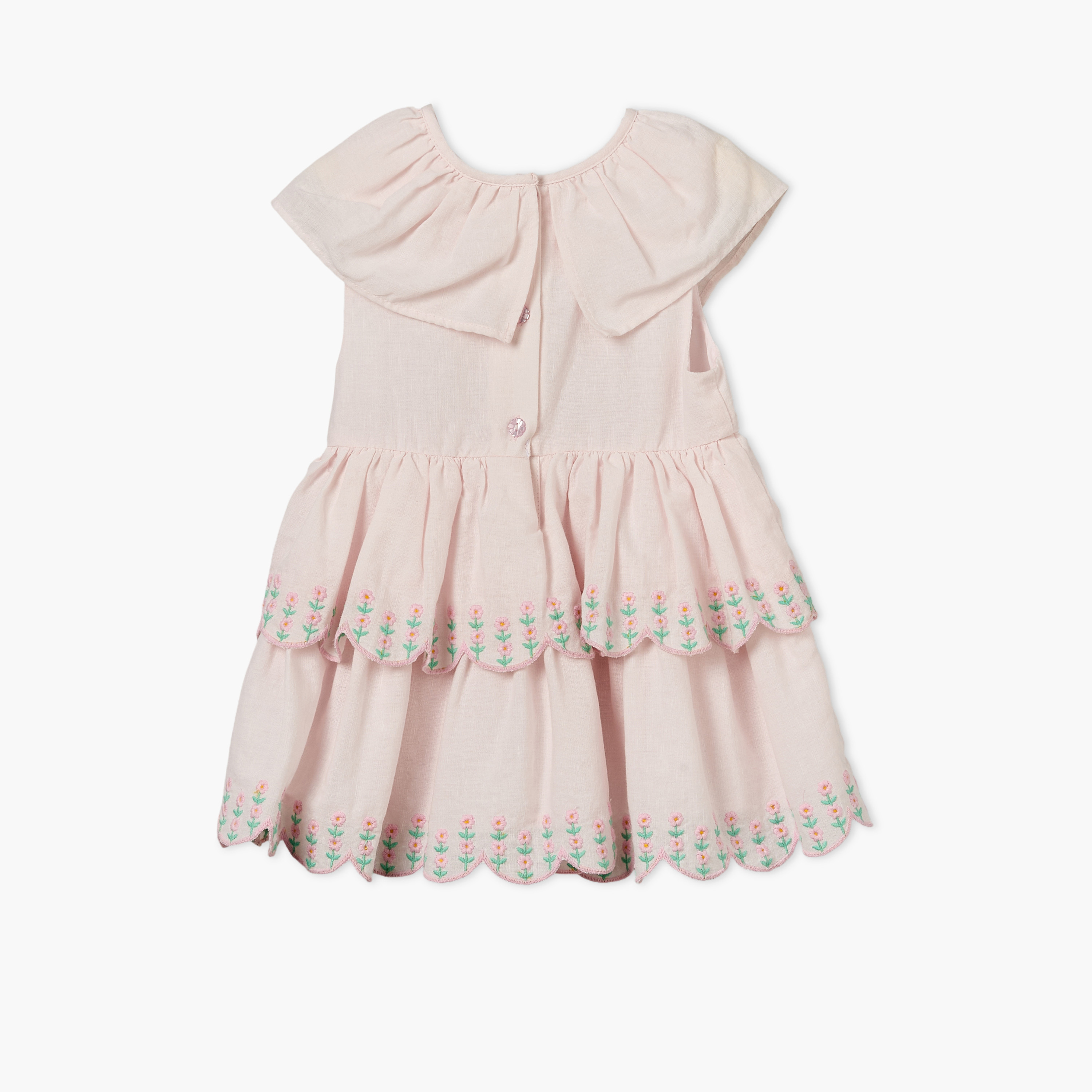 فستان بطول الركبة بطبقات دون أكمام بياقة بيتر بان مع ربطة رأس من جيجلز-baby-girls-clothing-dressesandjumpsuits-image-3