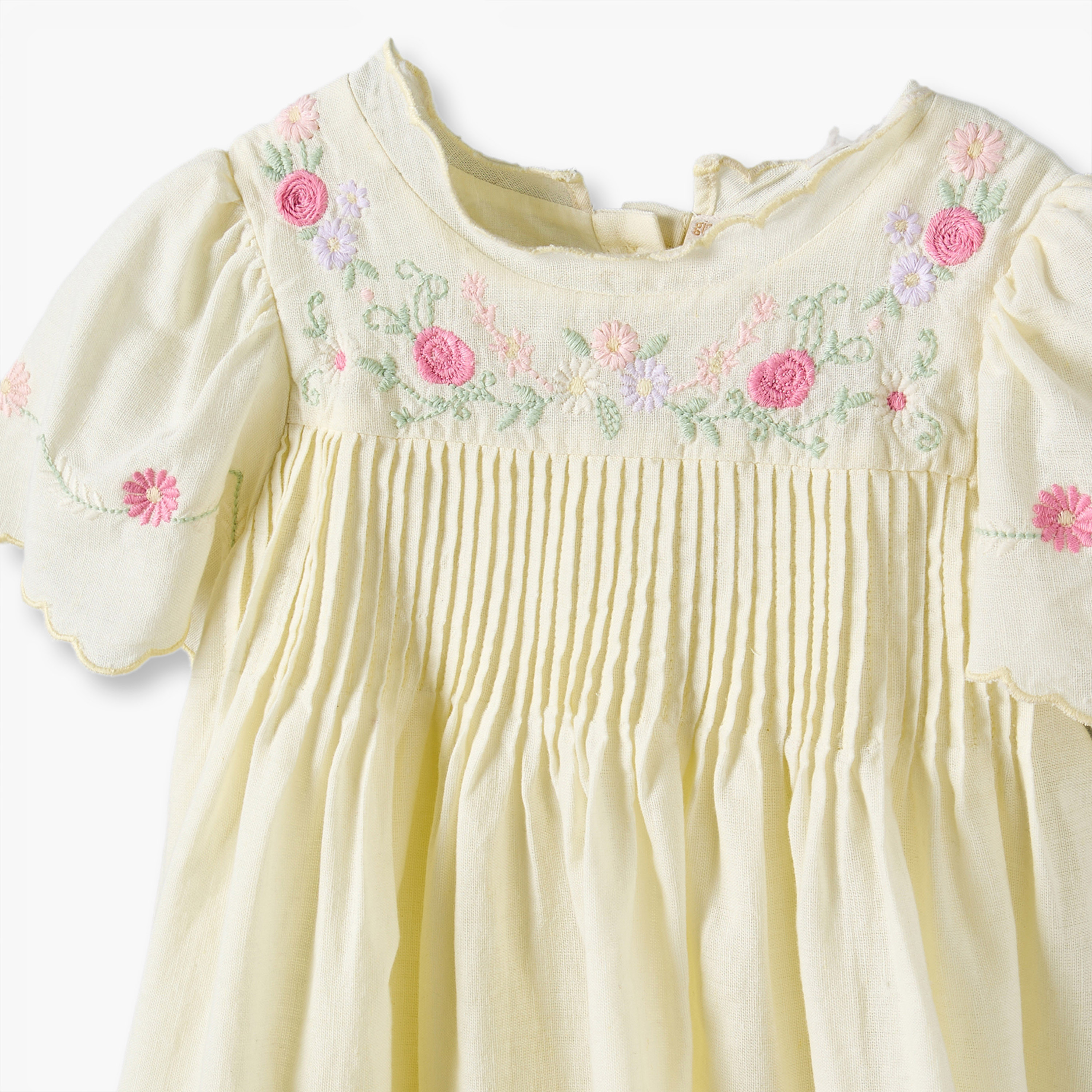 Giggles Round Neck Short Sleeves Knee Length Dress and Headband with Floral Embroidery-baby-girls-clothing-dressesandjumpsuits-image-8