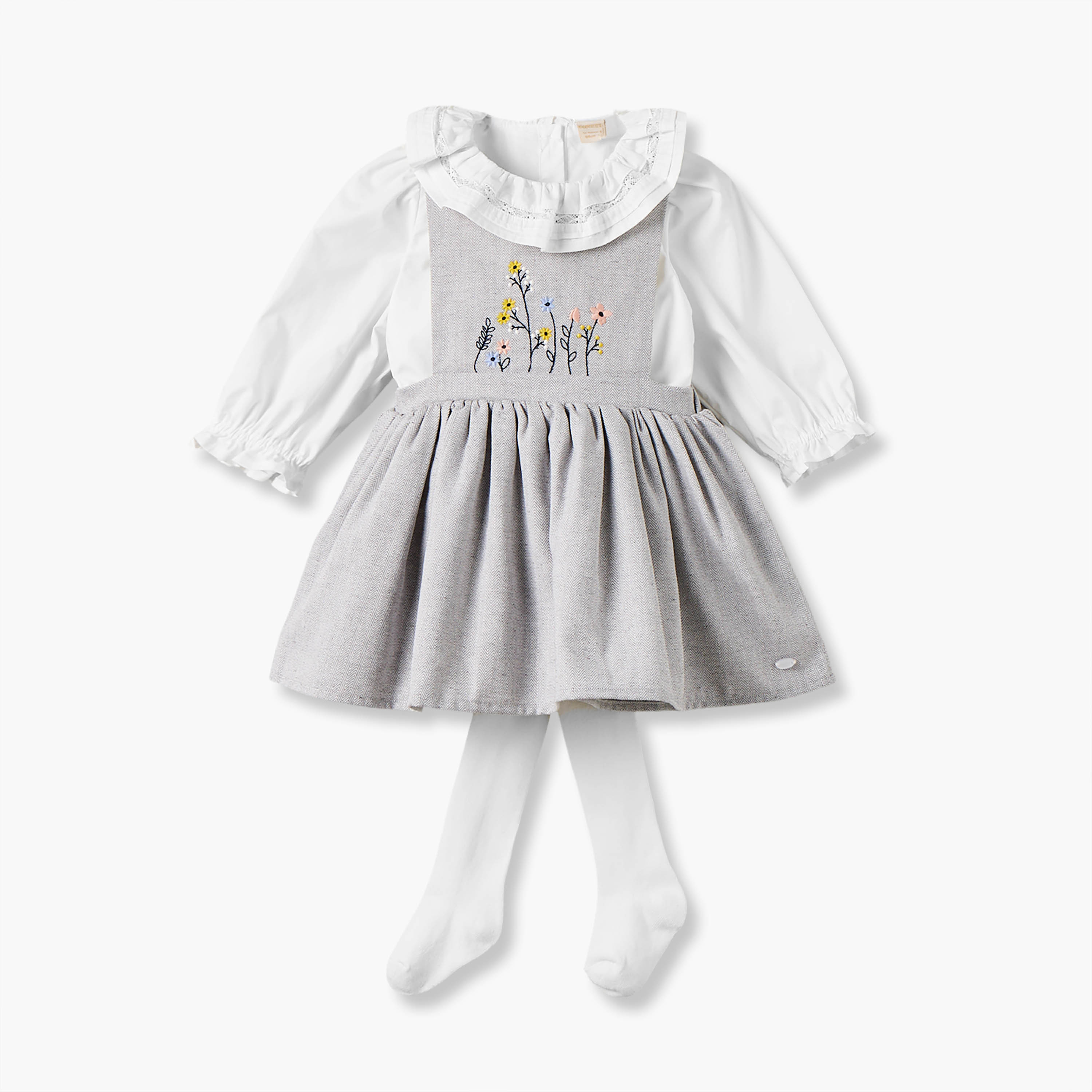 Giggles Collared Long Sleeves Top and Pinafore Set with Tights-baby-girls-clothing-dressesandjumpsuits-image-2