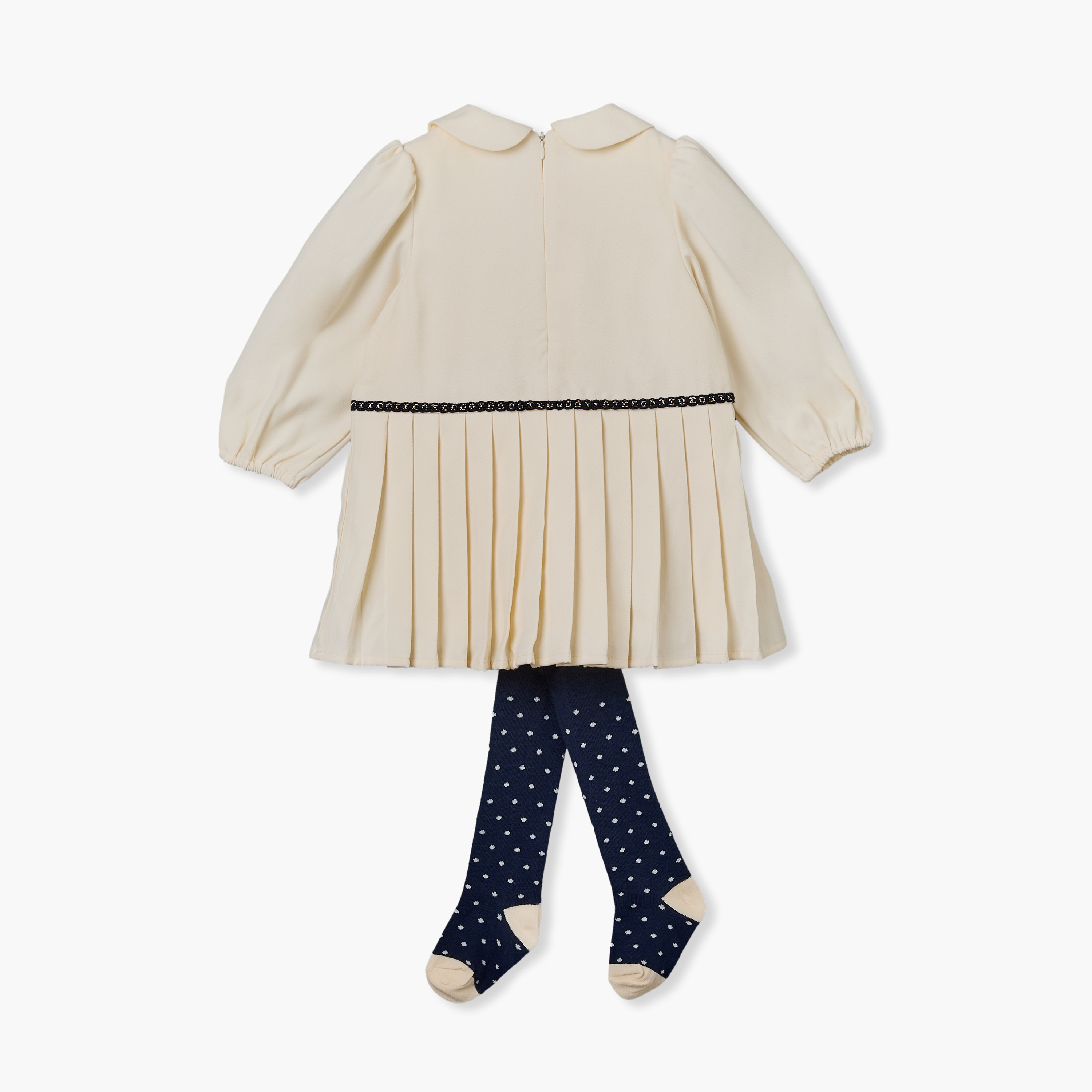 فستان بطول الركبة بياقة بيتر بان وأكمام طويلة مع جوارب طويلة من جيجلز-baby-girls-clothing-dressesandjumpsuits-image-2