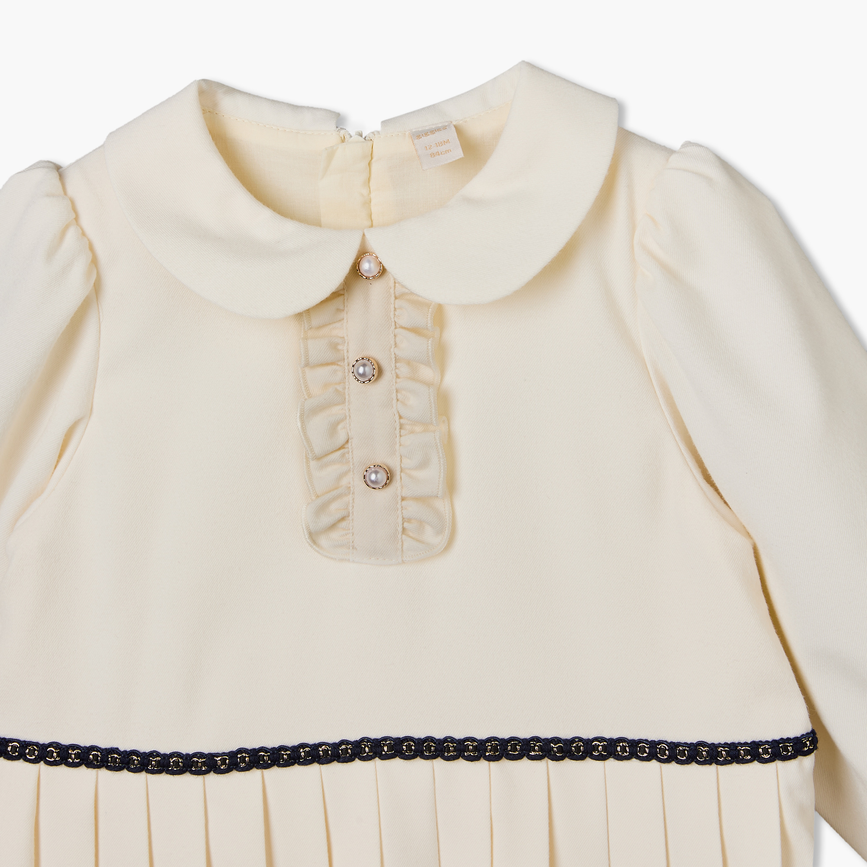 فستان بطول الركبة بياقة بيتر بان وأكمام طويلة مع جوارب طويلة من جيجلز-baby-girls-clothing-dressesandjumpsuits-image-5
