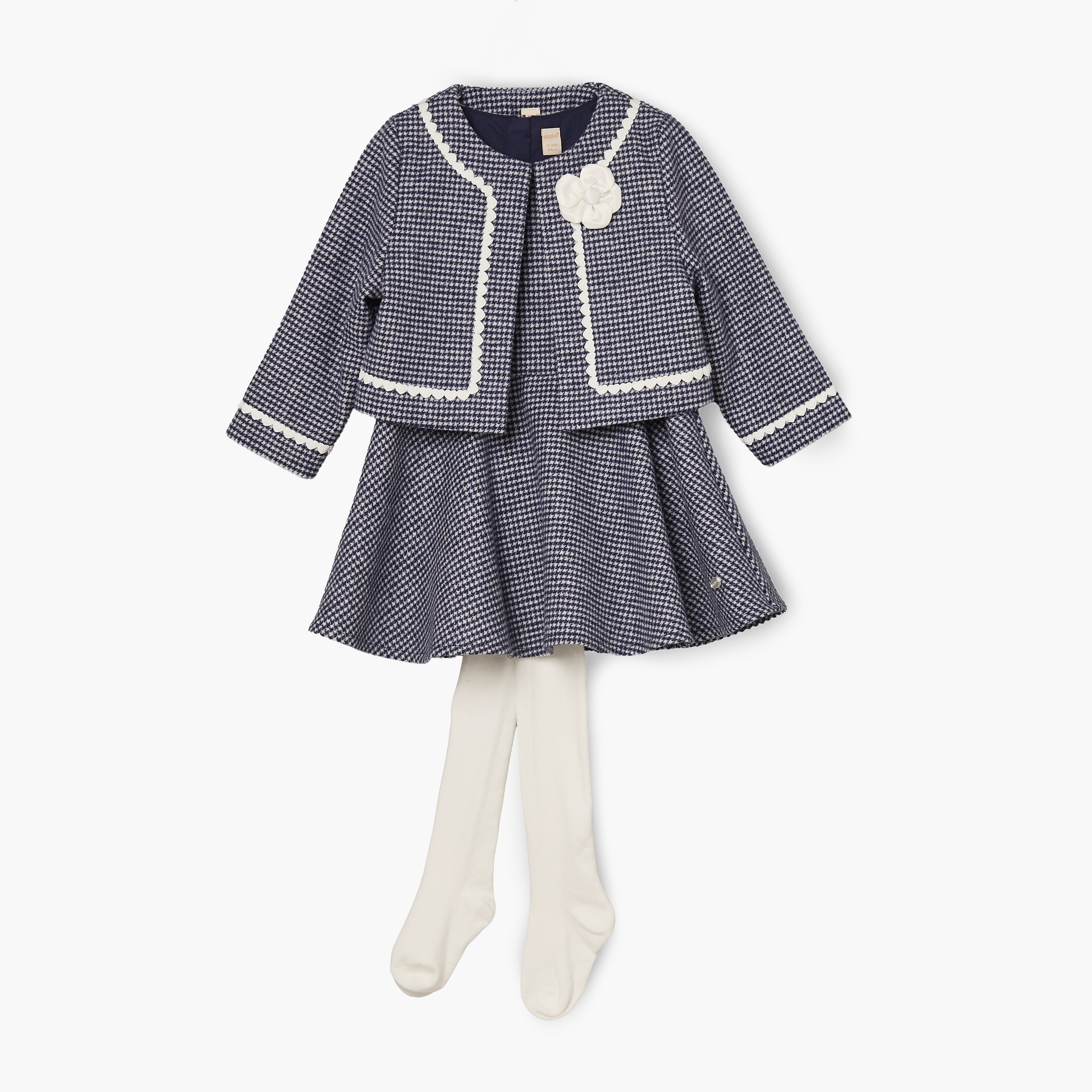 طقم فستان دون أكمام رقبة مستديرة وبطول الركبة مع جاكيت وجوارب كولون من جيجلز-baby-girls-clothing-dressesandjumpsuits-image-2