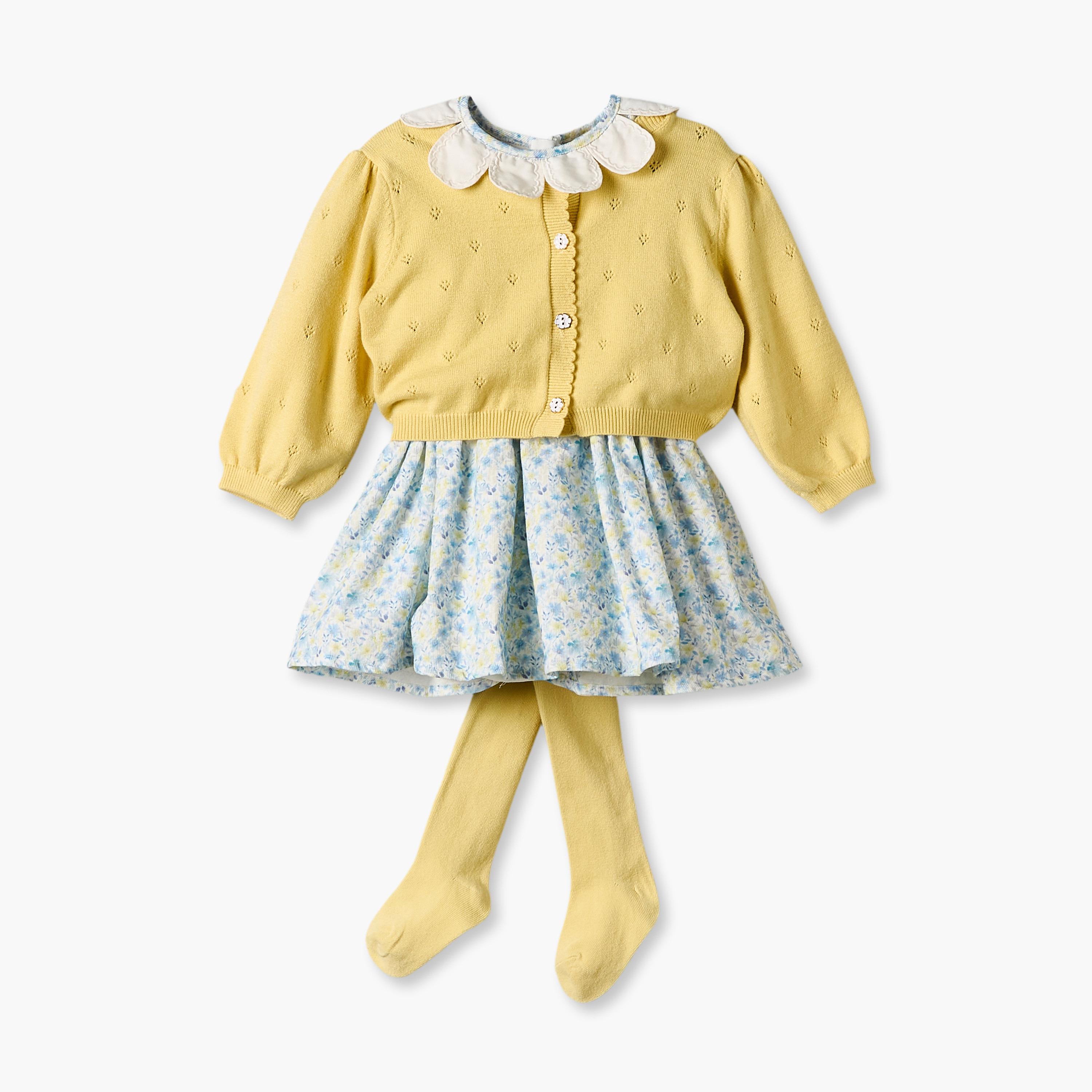 Set of 3 Giggles Round Neck Short Sleeves Knee Length Dress with Cardigan-baby-girls-clothing-dressesandjumpsuits-image-2