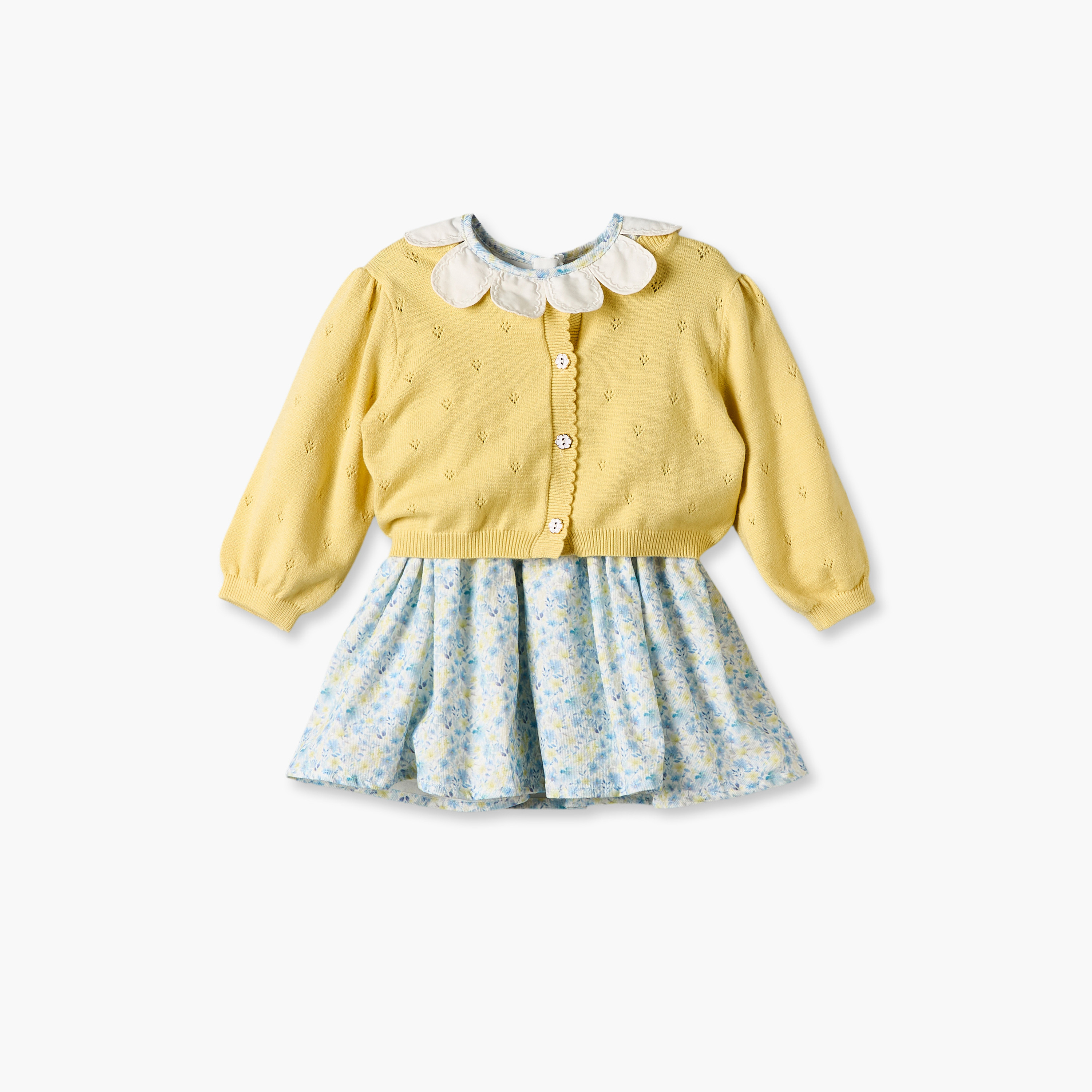 Set of 3 Giggles Round Neck Short Sleeves Knee Length Dress with Cardigan-baby-girls-clothing-dressesandjumpsuits-image-3