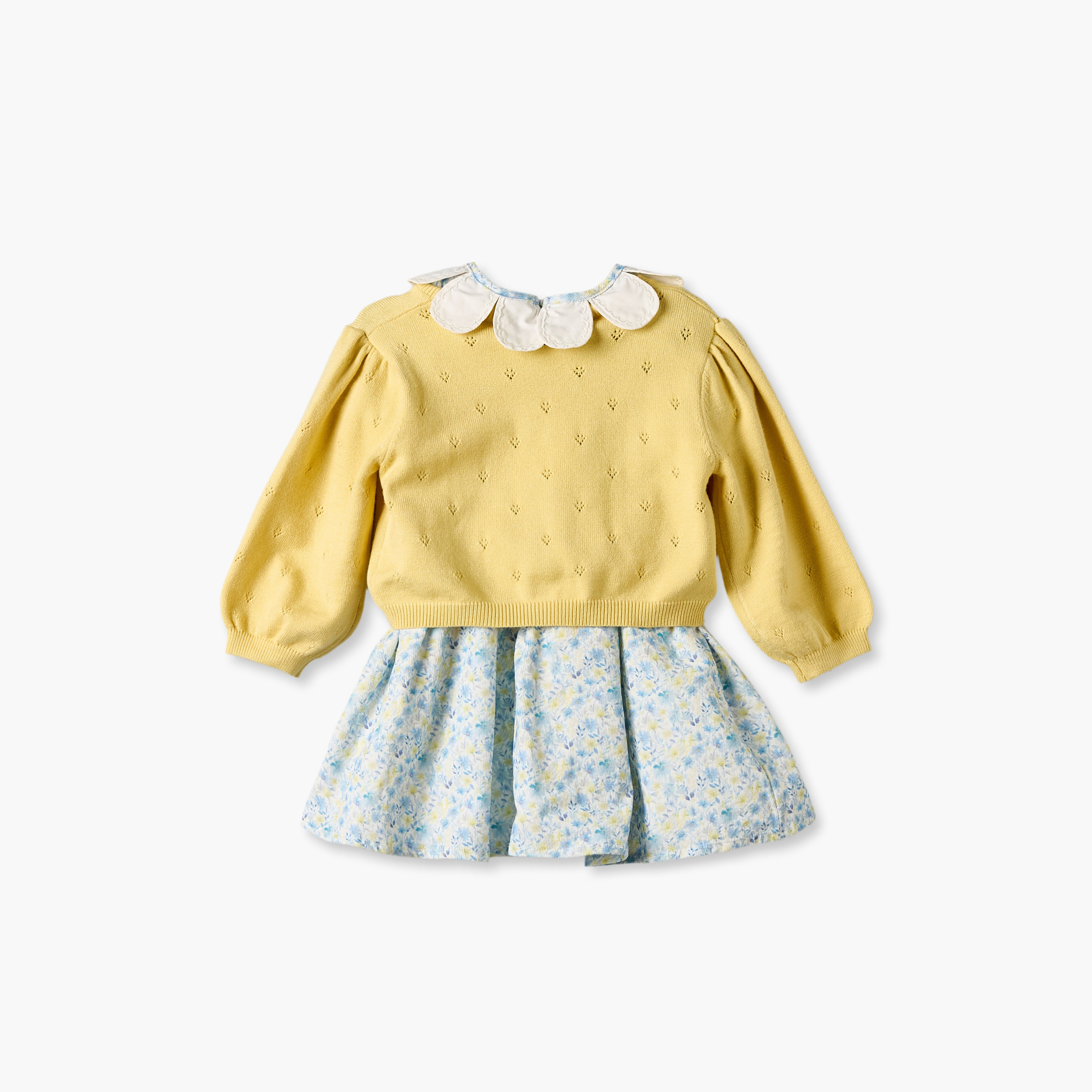 Set of 3 Giggles Round Neck Short Sleeves Knee Length Dress with Cardigan-baby-girls-clothing-dressesandjumpsuits-image-4