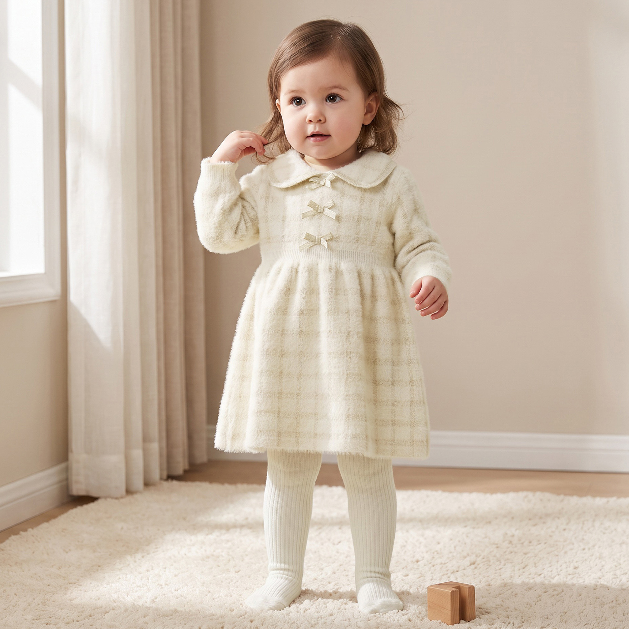 فستان إيه لاين بطول الركبة وياقة وأكمام طويلة مع كولون من جيجلز-baby-girls-clothing-dressesandjumpsuits-image-1