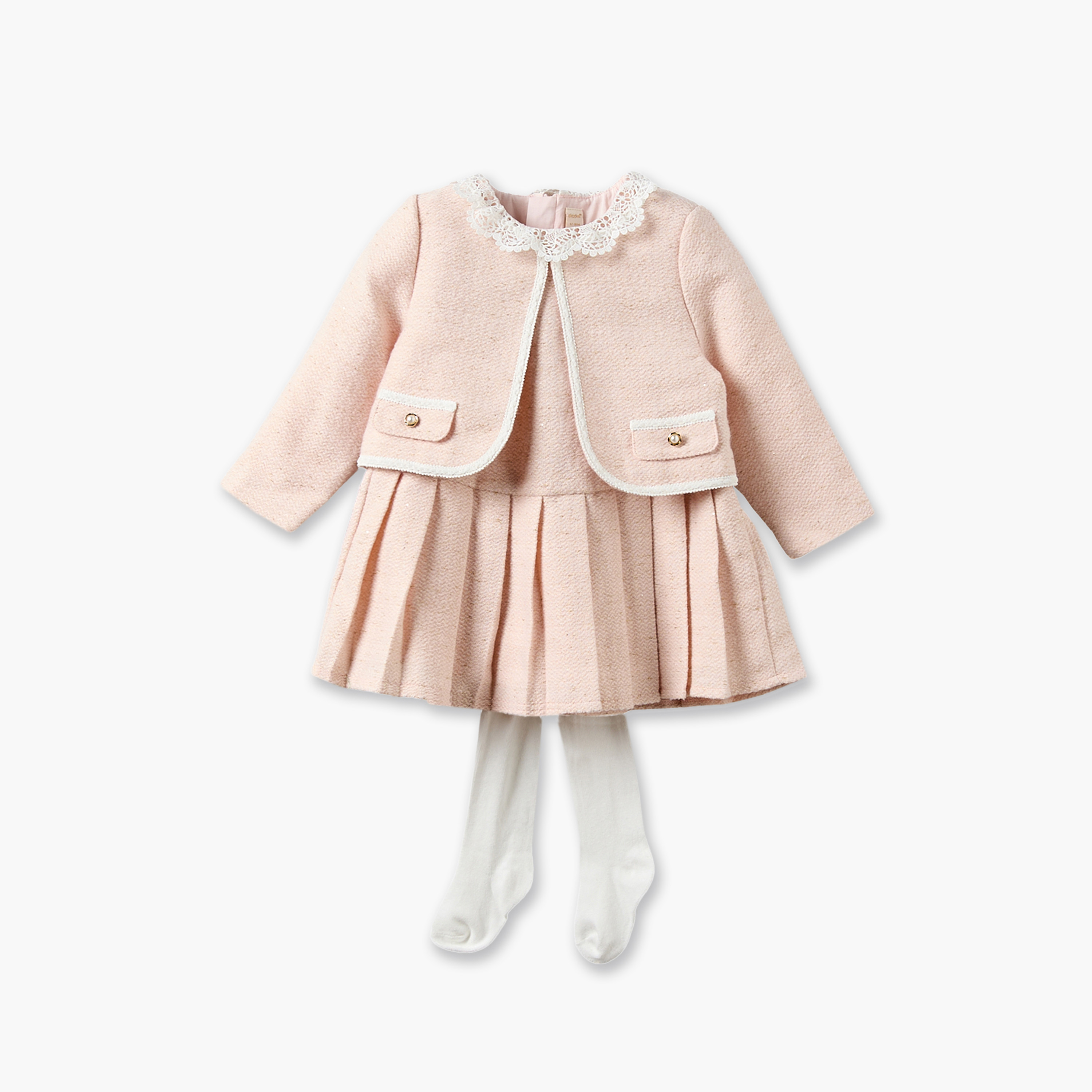 Set of 3 Giggles Round Neck Short Sleeves Knee Length Dress with Jacket and Tights-baby-girls-clothing-dressesandjumpsuits-image-1