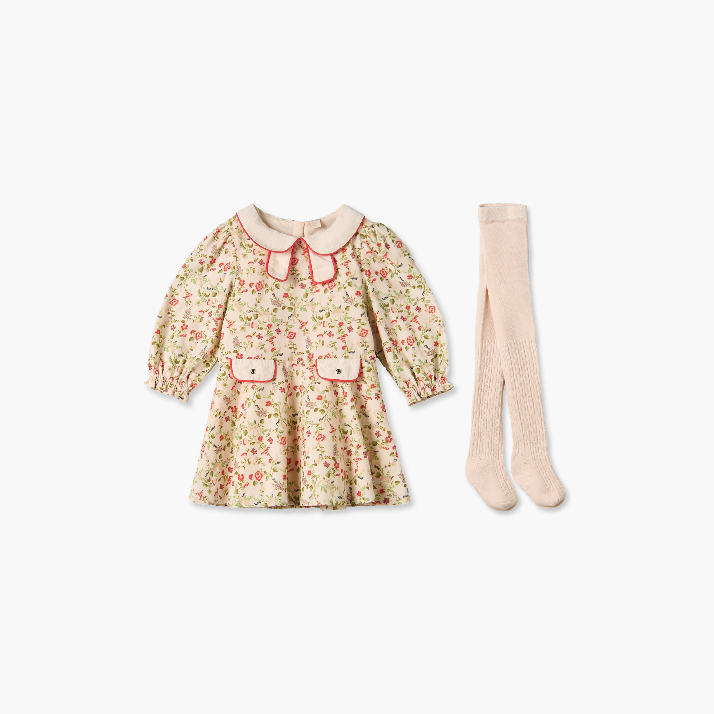 فستان طول الركبة بياقة عادية وأكمام طويلة وطبعات زهرية مع سروال تحتاني من جونيورز-baby-girls-clothing-dressesandjumpsuits-image-2