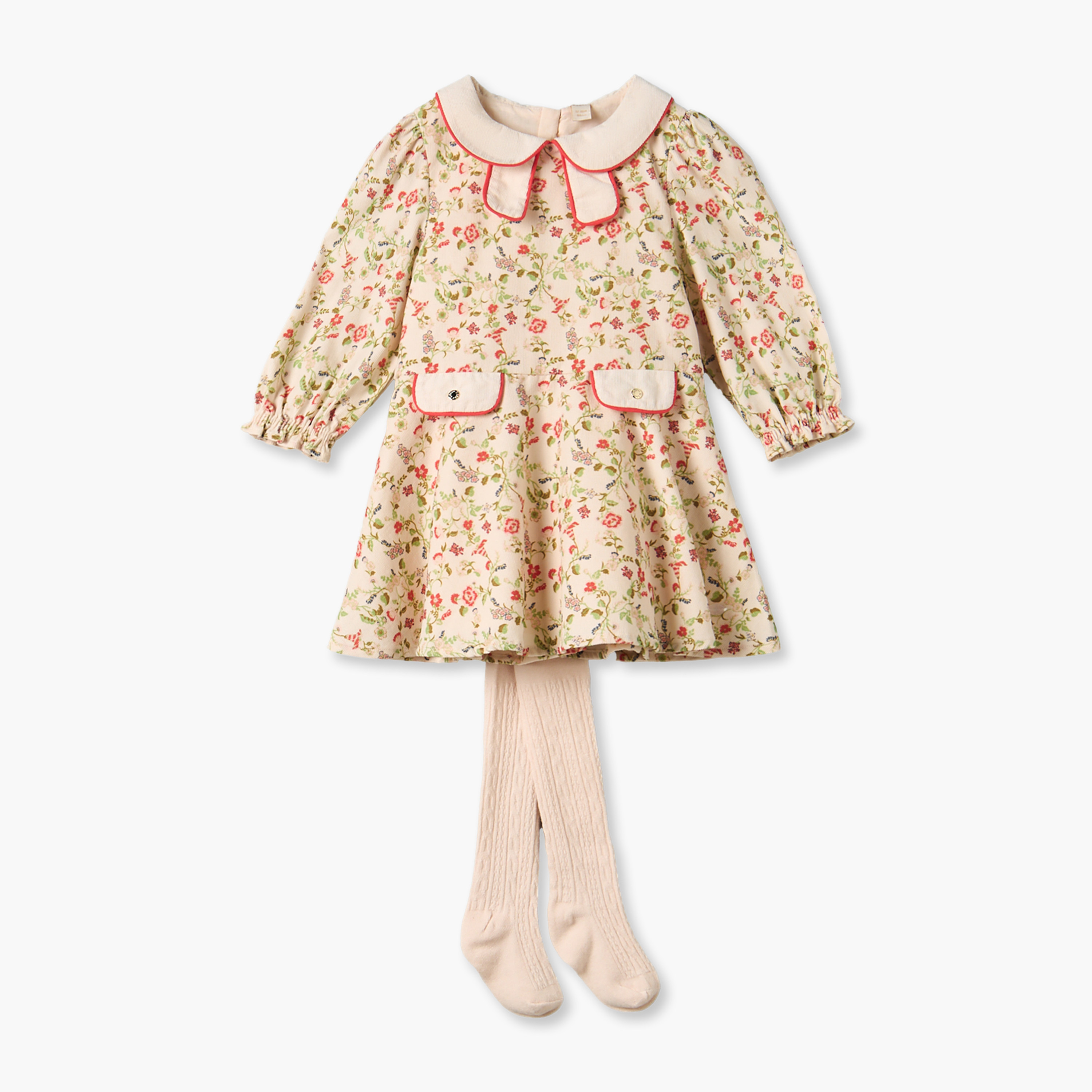 فستان طول الركبة بياقة عادية وأكمام طويلة وطبعات زهرية مع سروال تحتاني من جونيورز-baby-girls-clothing-dressesandjumpsuits-image-3