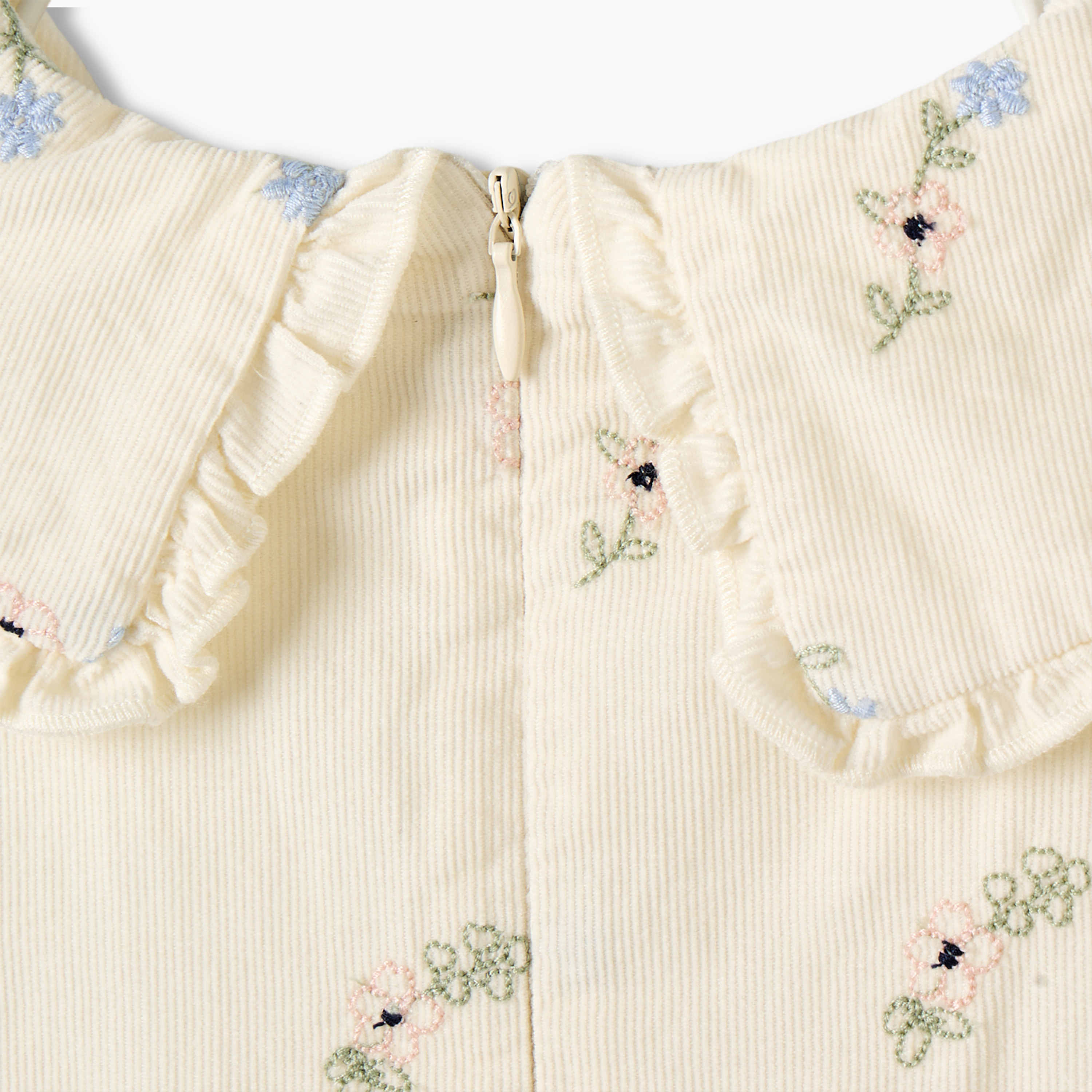 Giggles Peter Pan Collar Long Sleeves Knee Length Dress with Floral Embroidery-baby-girls-clothing-dressesandjumpsuits-image-4