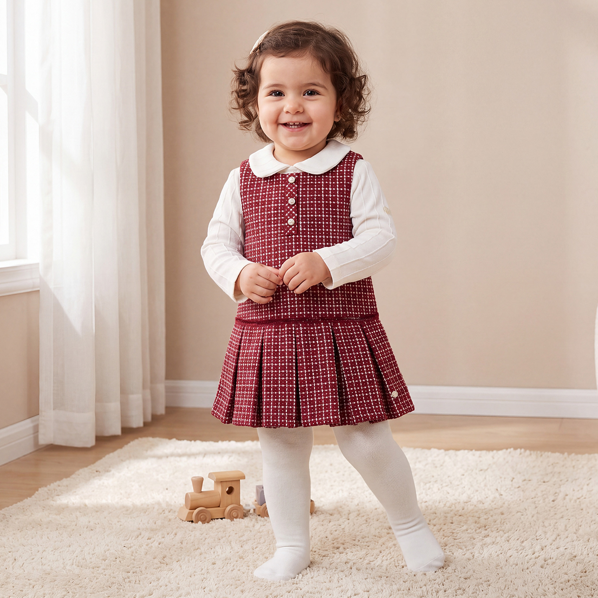 Giggles Round Neck Sleeveless Pinafore Dress and Top with Tights-baby-girls-clothing-dressesandjumpsuits-image-1