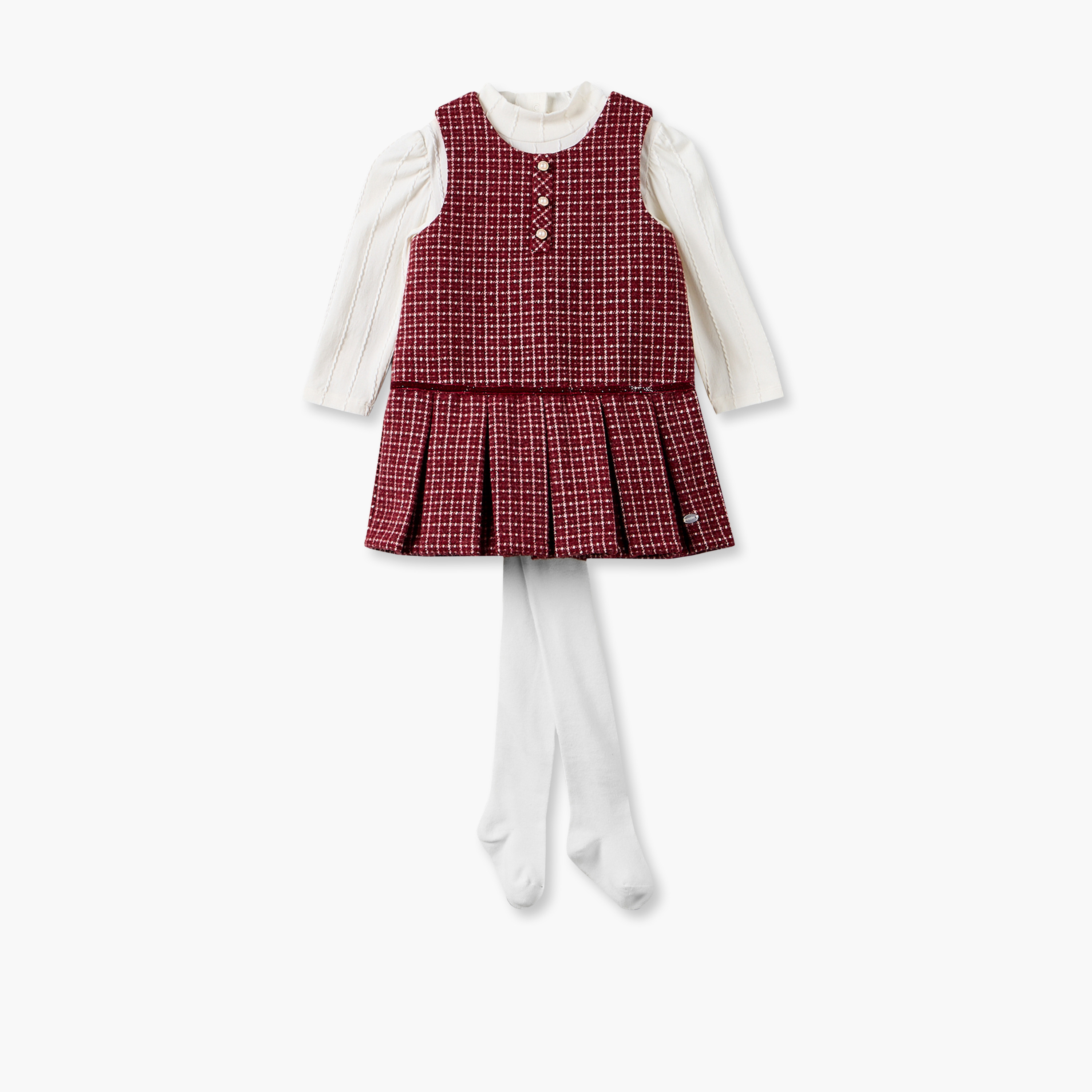 Giggles Round Neck Sleeveless Pinafore Dress and Top with Tights-baby-girls-clothing-dressesandjumpsuits-image-2