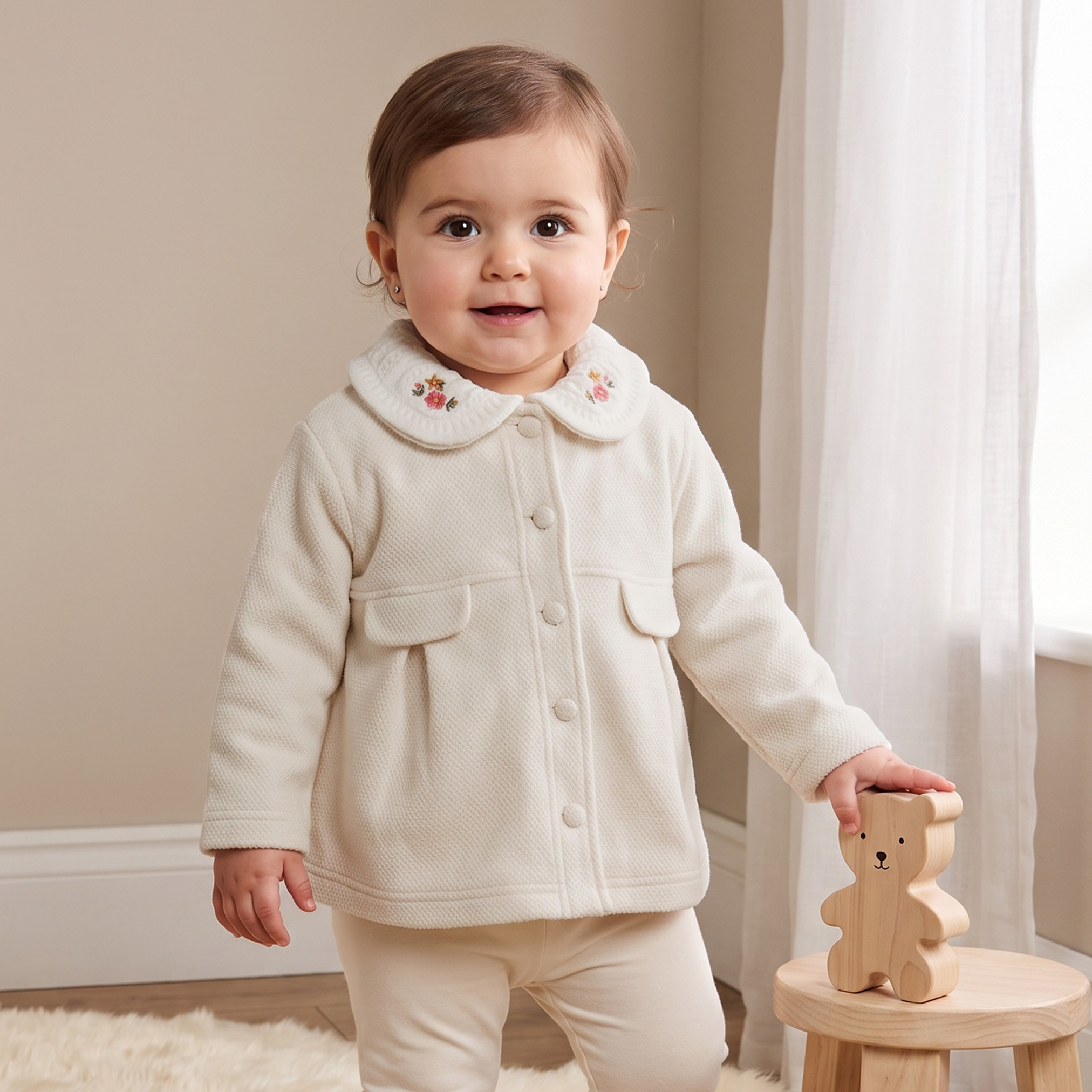 جاكيت  بتطريزات زهرية وأزرار إغلاق من جيجلز-baby-girls-clothing-winterwear-jacketsandcoats-image-1