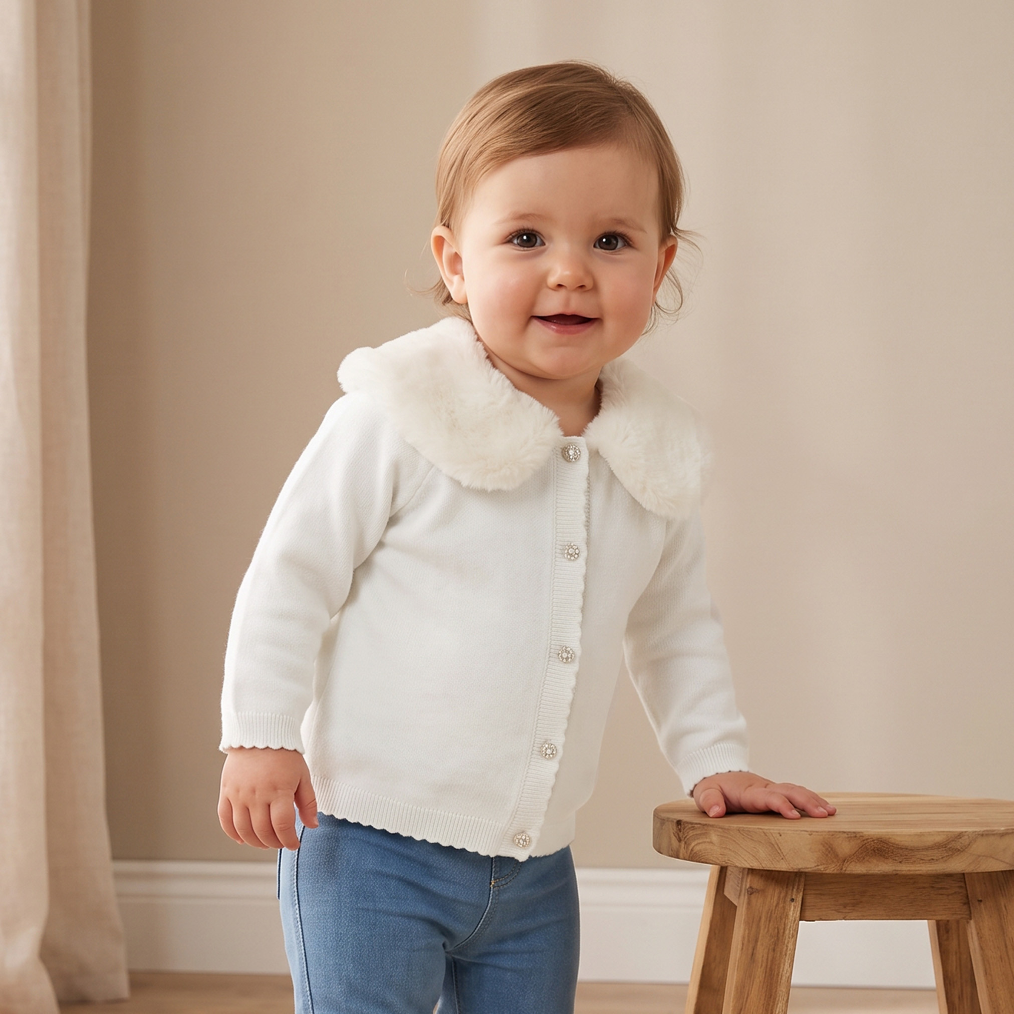 كارديجان بياقة عادية وفرو صناعي من جيجلز-baby-girls-clothing-jumpersandcardigans-image-1