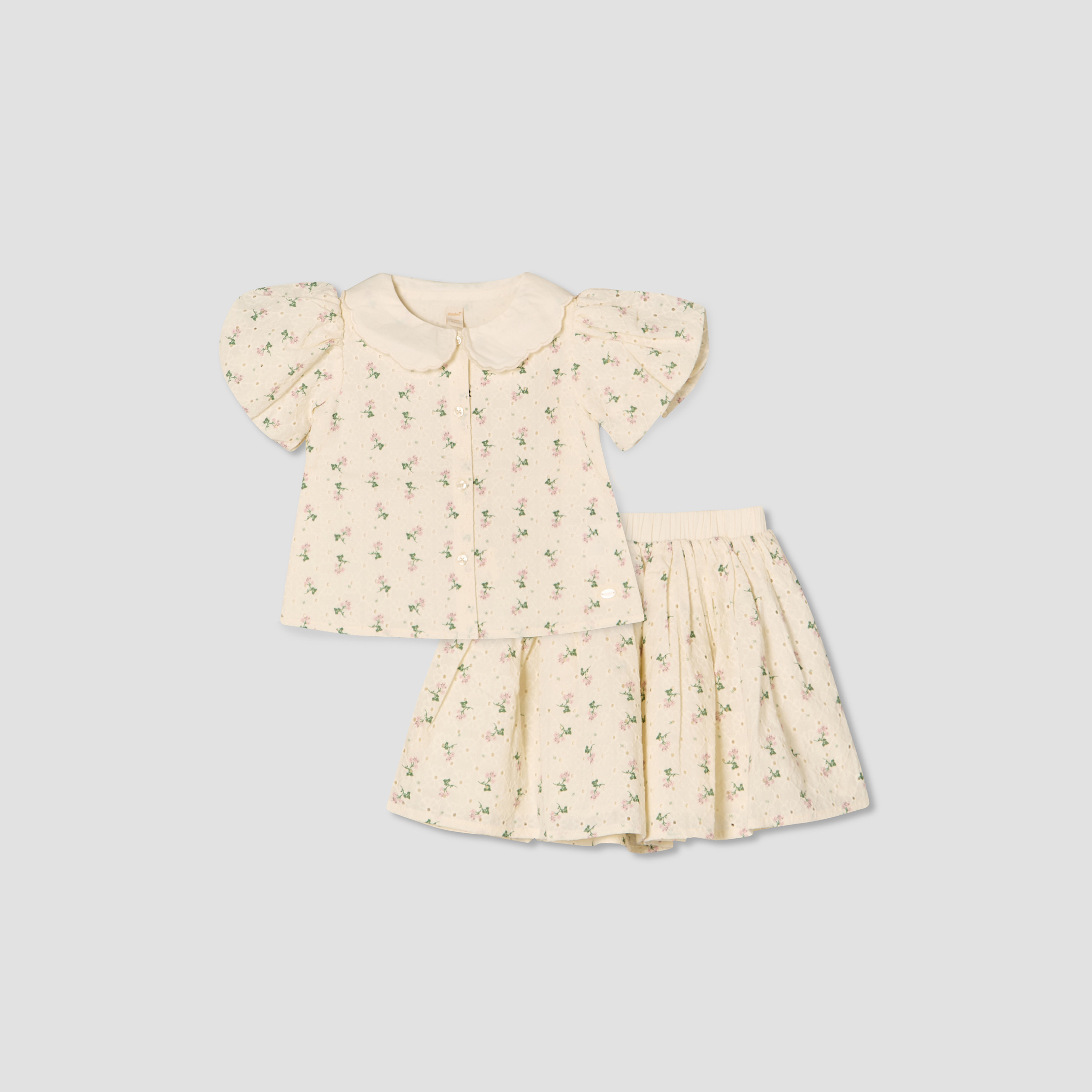 Giggles Collared Short Sleeves Shirt and Skirt Set with Floral Print-baby-girls-clothing-setsandcoords-image-1