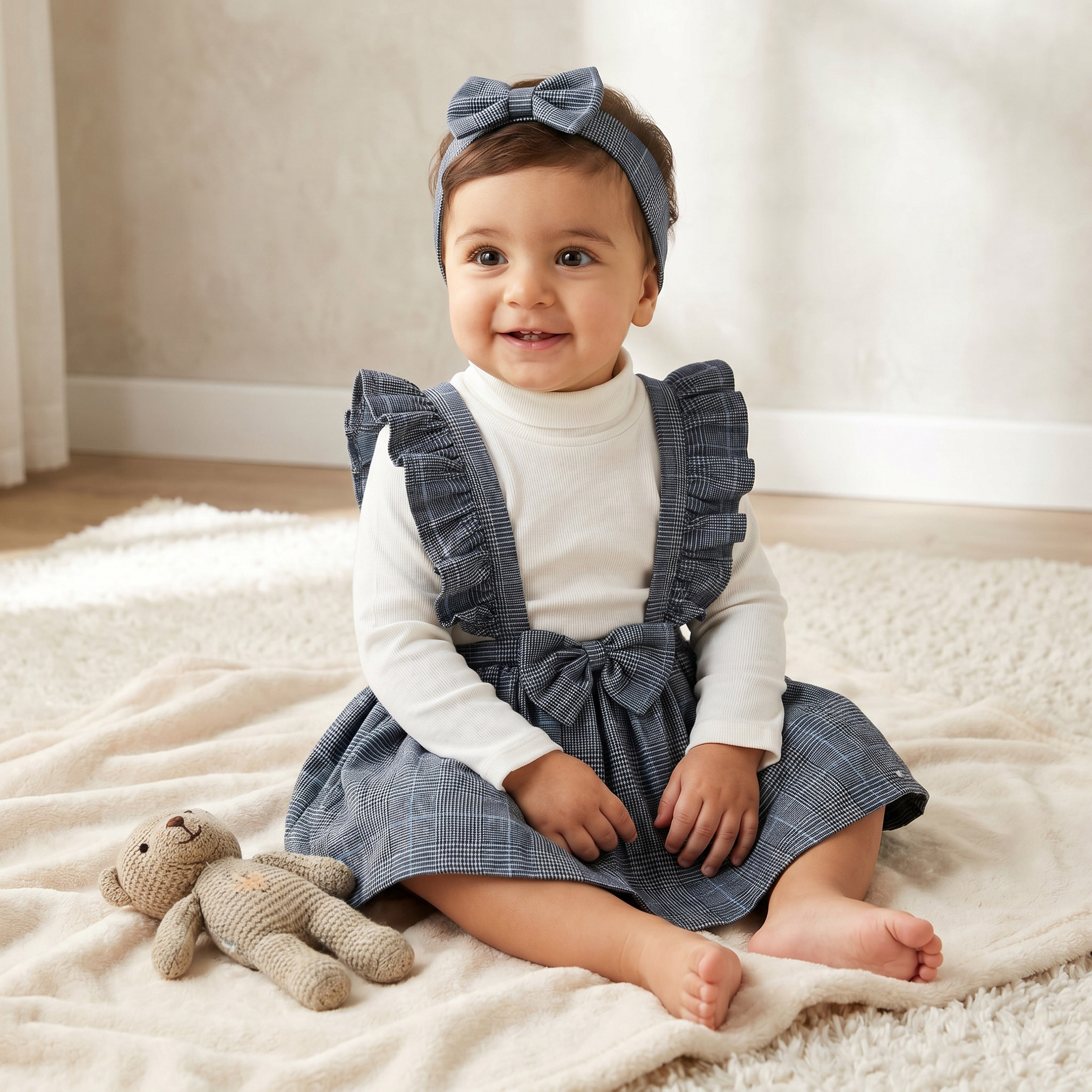 Giggles High Neck Long Sleeves Top and Pinafore Dress with Headband-baby-girls-clothing-setsandcoords-image-1