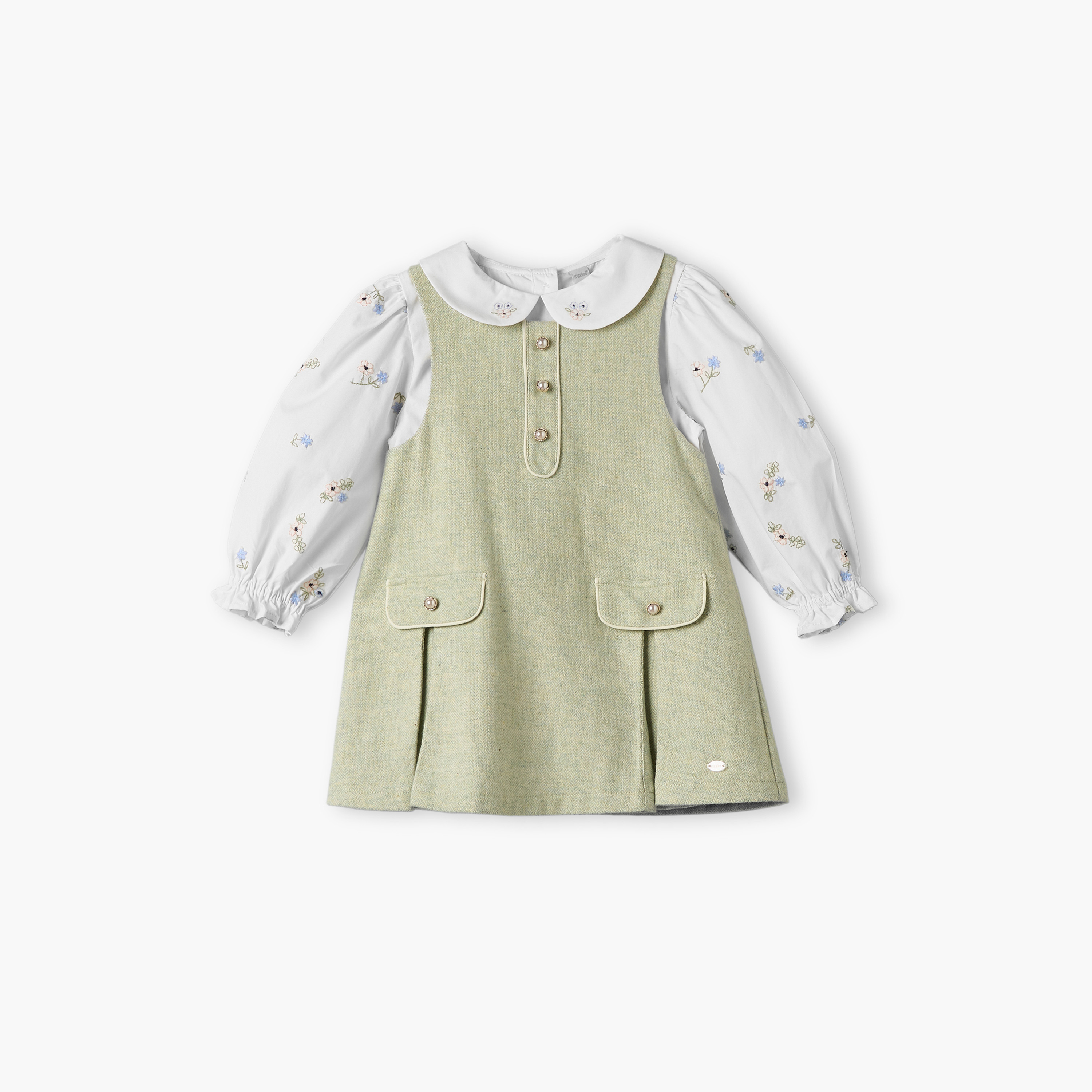 Giggles Peter Pan Collar Long Sleeves Top and Pinafore Set with Tights-baby-girls-clothing-setsandcoords-image-3
