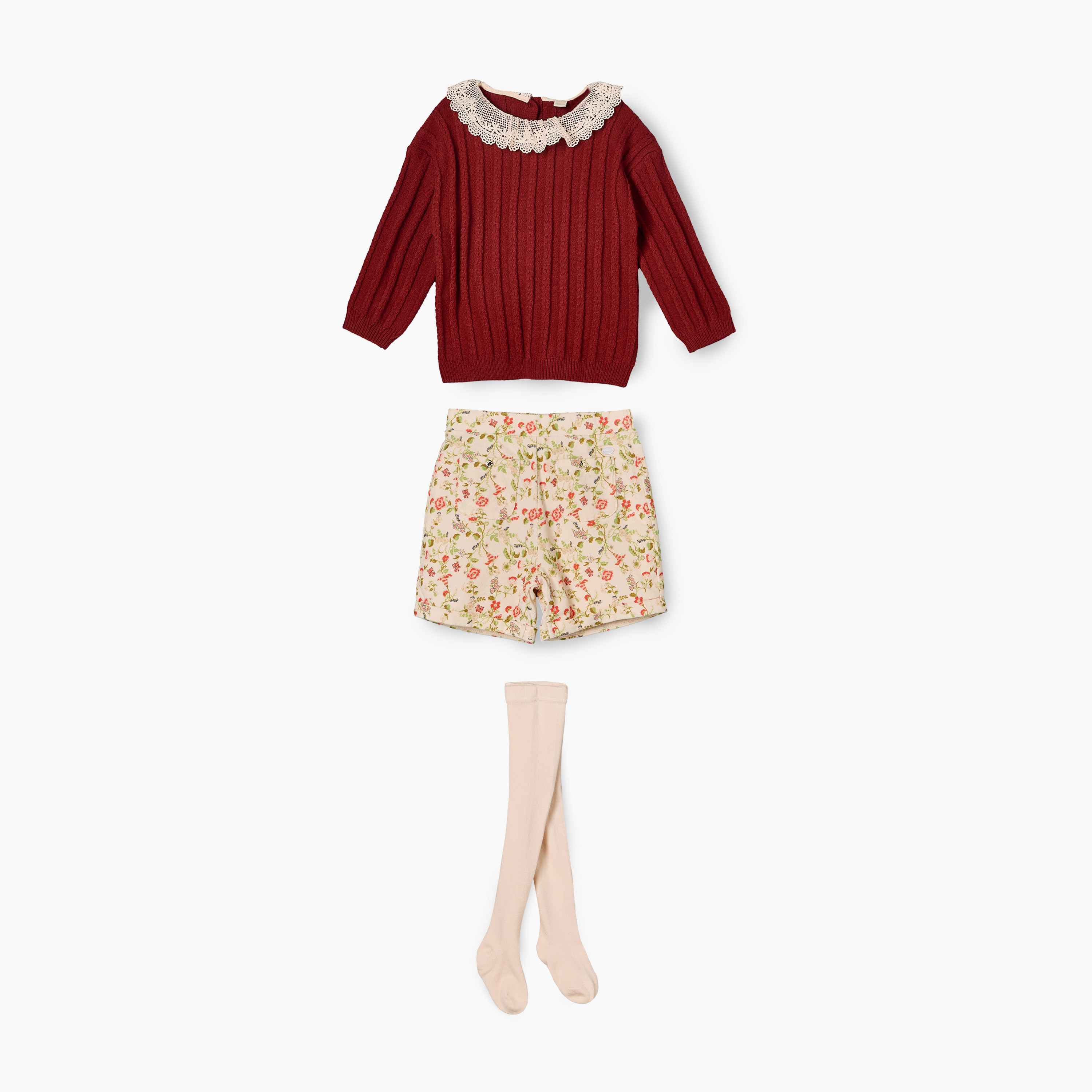طقم من 3 - كنزة بياقة مستديرة وأكمام طويلة وشورت بطبعات من جيجلز-baby-girls-clothing-setsandcoords-image-2