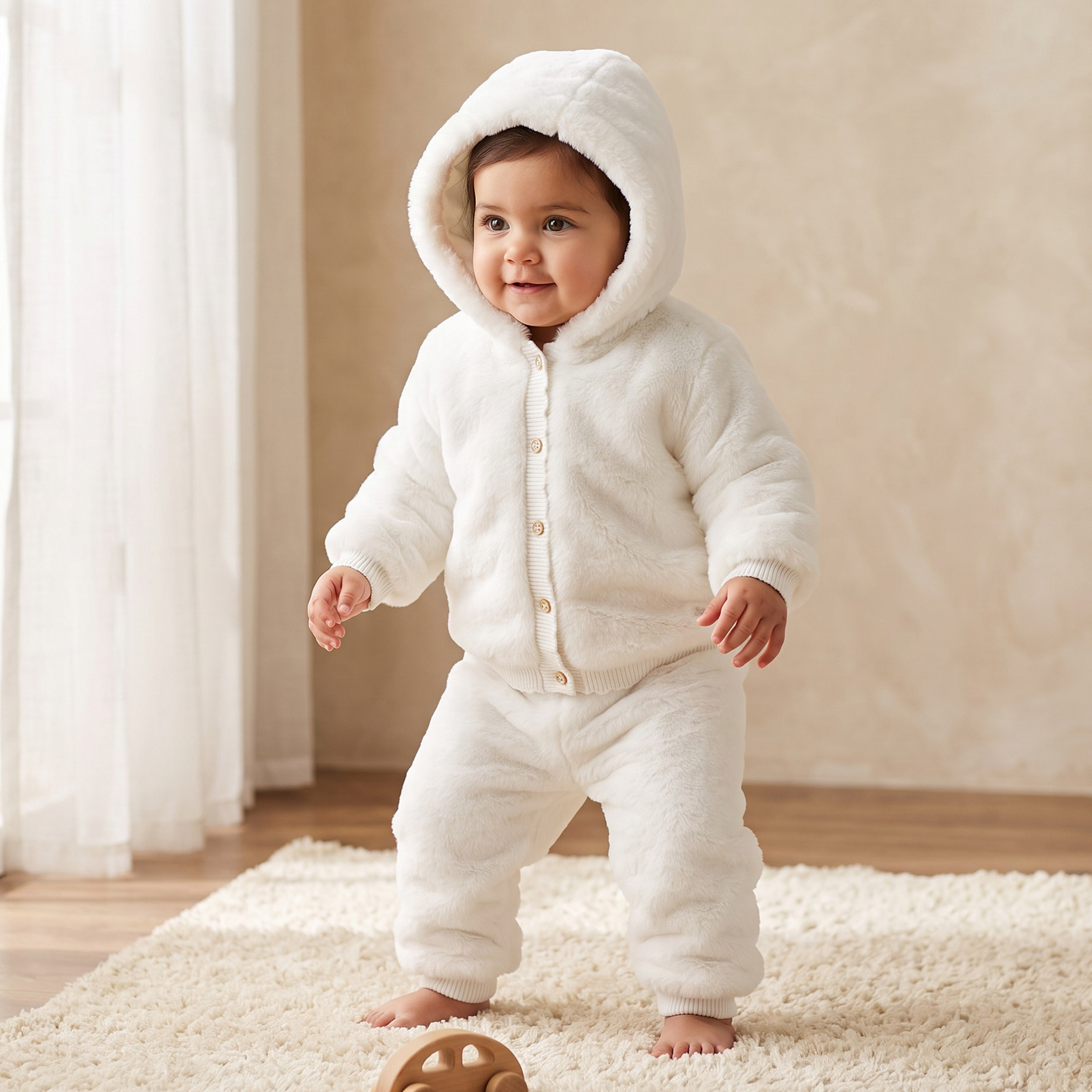Giggles Hooded Neck Long Sleeves Jacket and Pants Set with Button Closure-baby-girls-clothing-setsandcoords-image-1