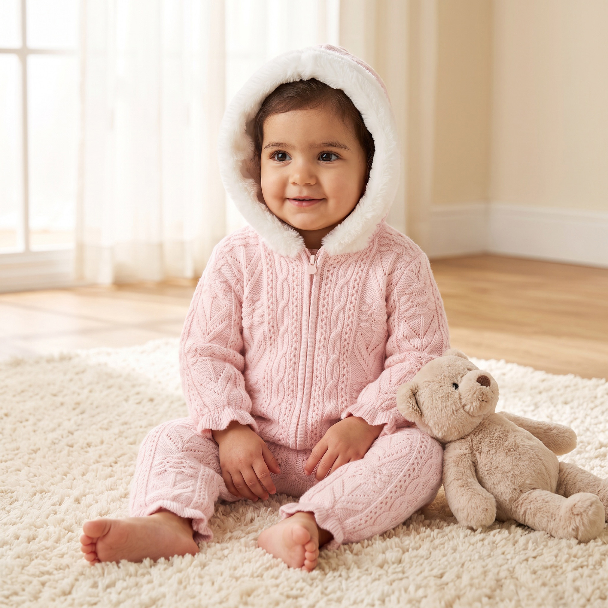 أفرول بأكمام طويلة وقبعة وسحاب إغلاق من جيجلز-baby-girls-clothing-rompers-image-1