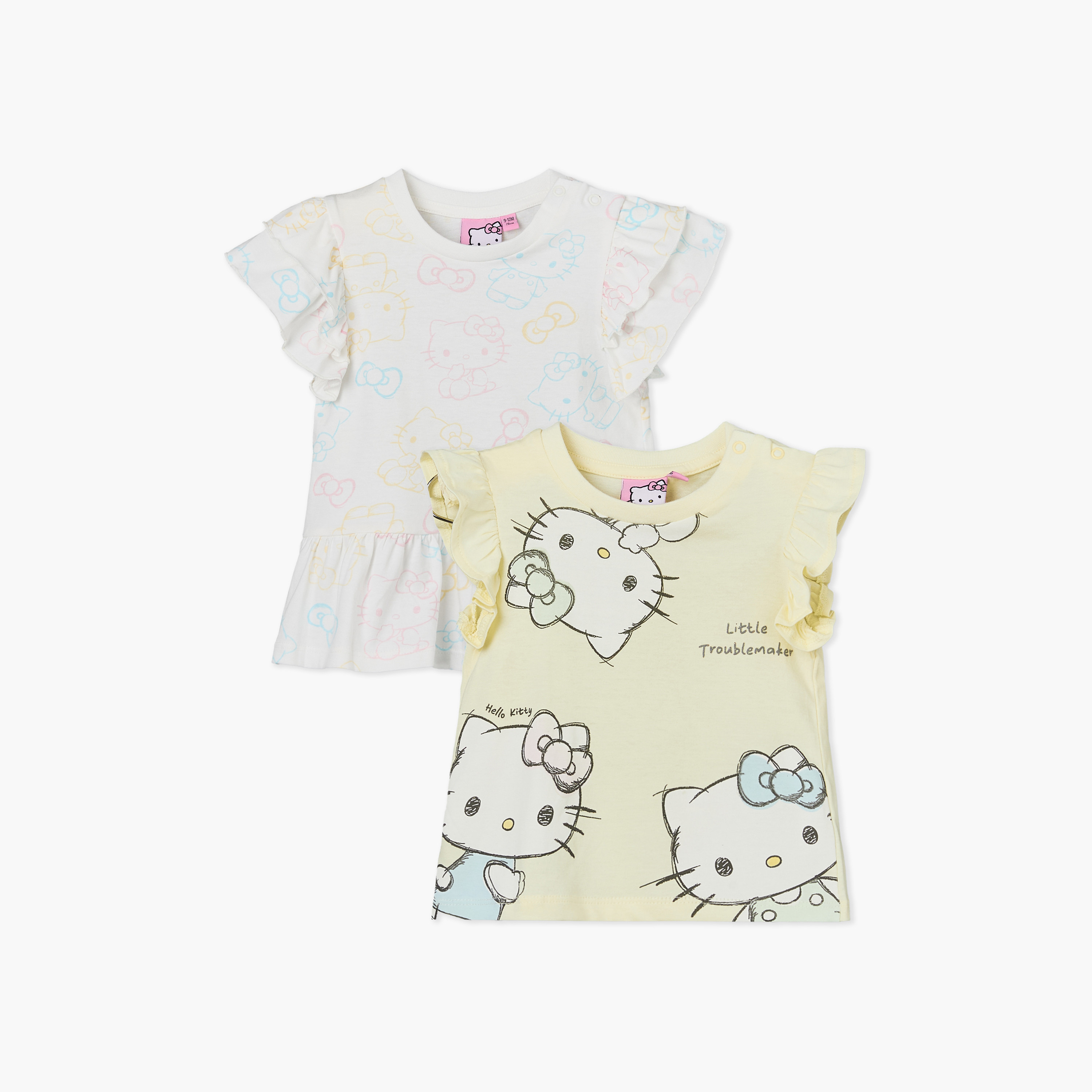 Pack of 2 Sanrio Crew Neck Sleeveless T-shirt with Hello Kitty Print-baby-girls-clothing-tshirts-image-1
