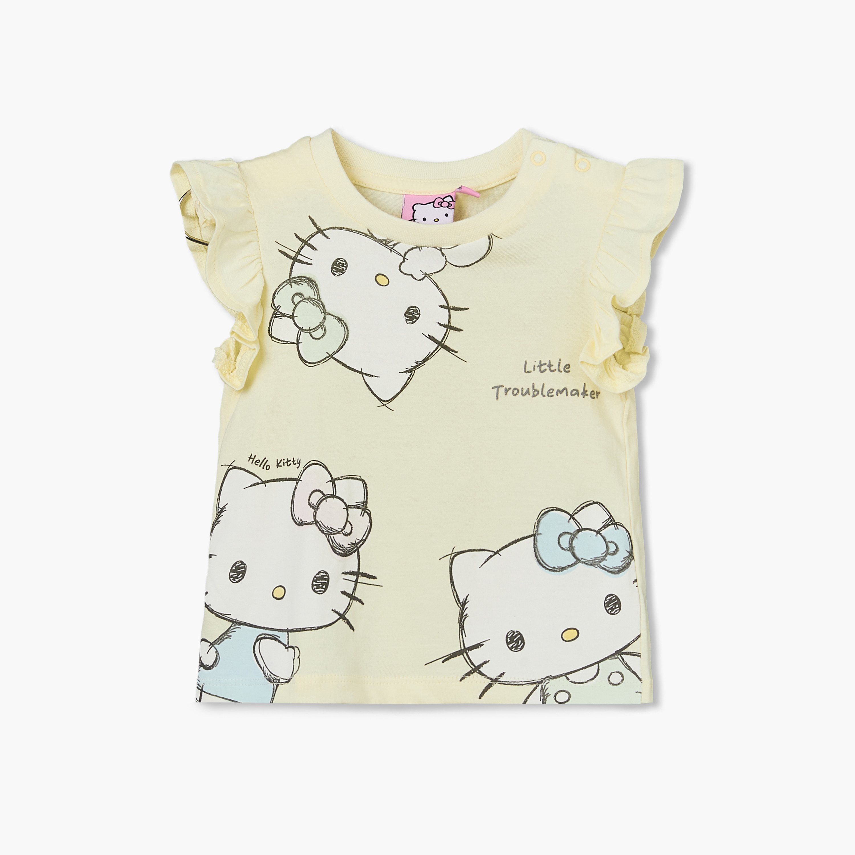 Pack of 2 Sanrio Crew Neck Sleeveless T-shirt with Hello Kitty Print-baby-girls-clothing-tshirts-image-2