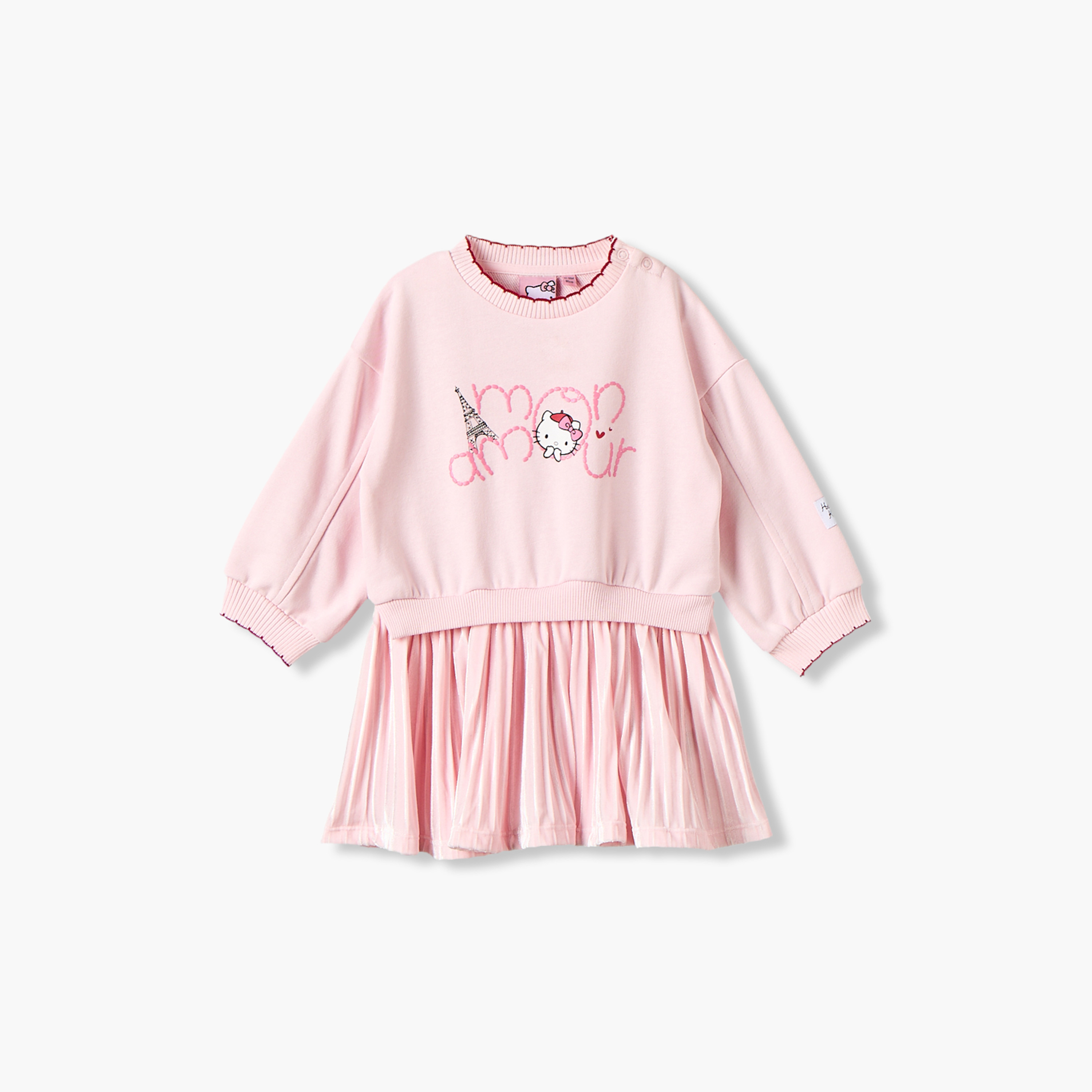 Sanrio Round Neck Long Sleeves Knee Length Dress with Hello Kitty Print-baby-girls-clothing-winterwear-dresses-image-1