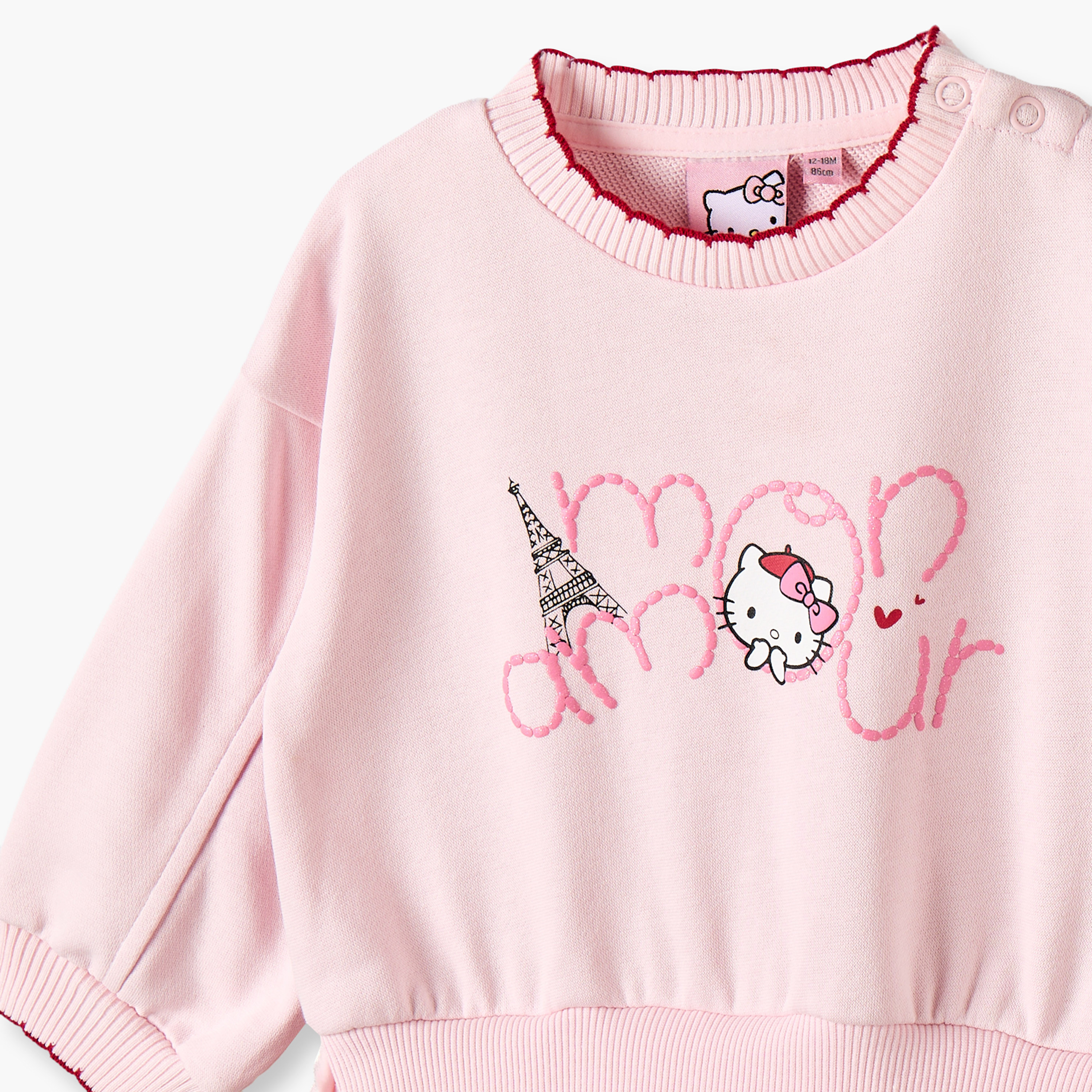 Sanrio Round Neck Long Sleeves Knee Length Dress with Hello Kitty Print-baby-girls-clothing-winterwear-dresses-image-4