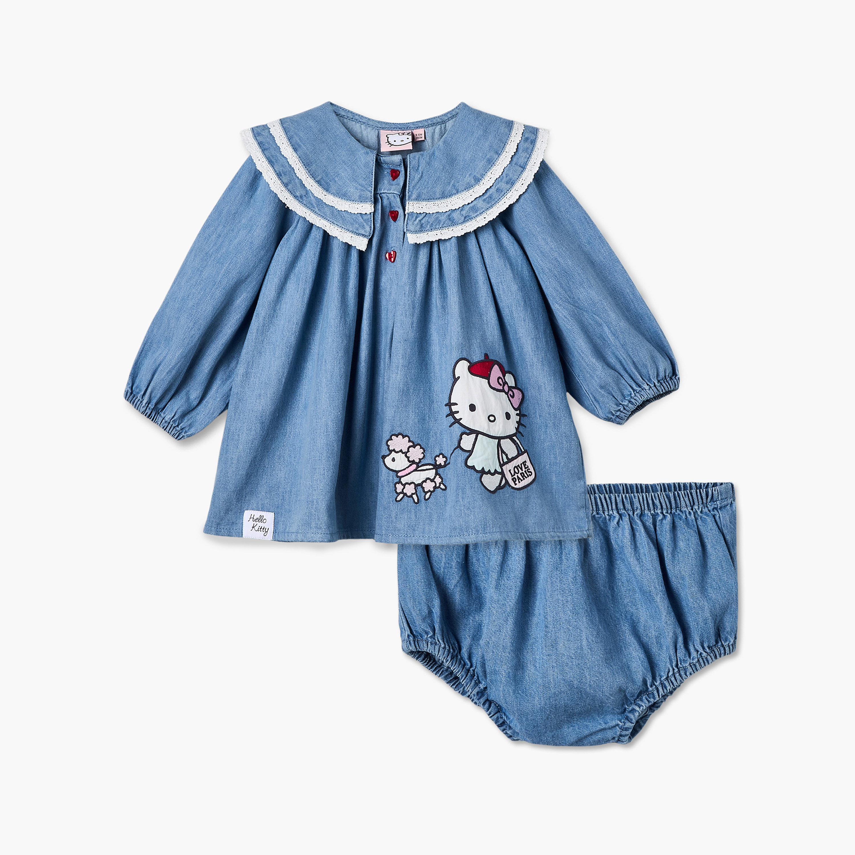 فستان إيه لاين طول الركبة بياقة بيتر بان وأكمام طويلة وطبعات من سانريو-baby-girls-clothing-dressesandjumpsuits-image-1