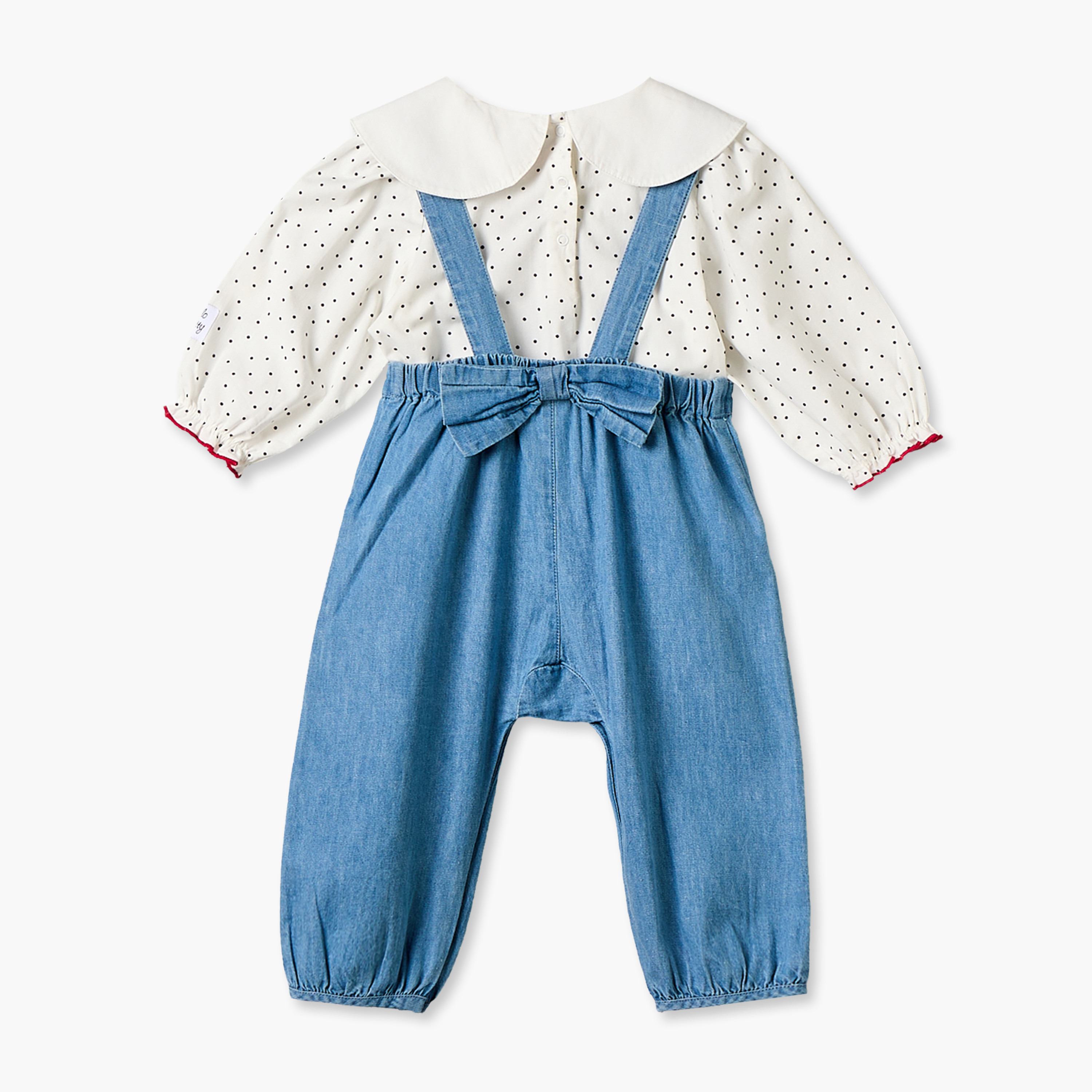 طقم بلوزة بياقة بيتر بان بأكمام طويلة ودنغري بطبعات هالو كيتي من سانريو-baby-girls-clothing-setsandcoords-image-3