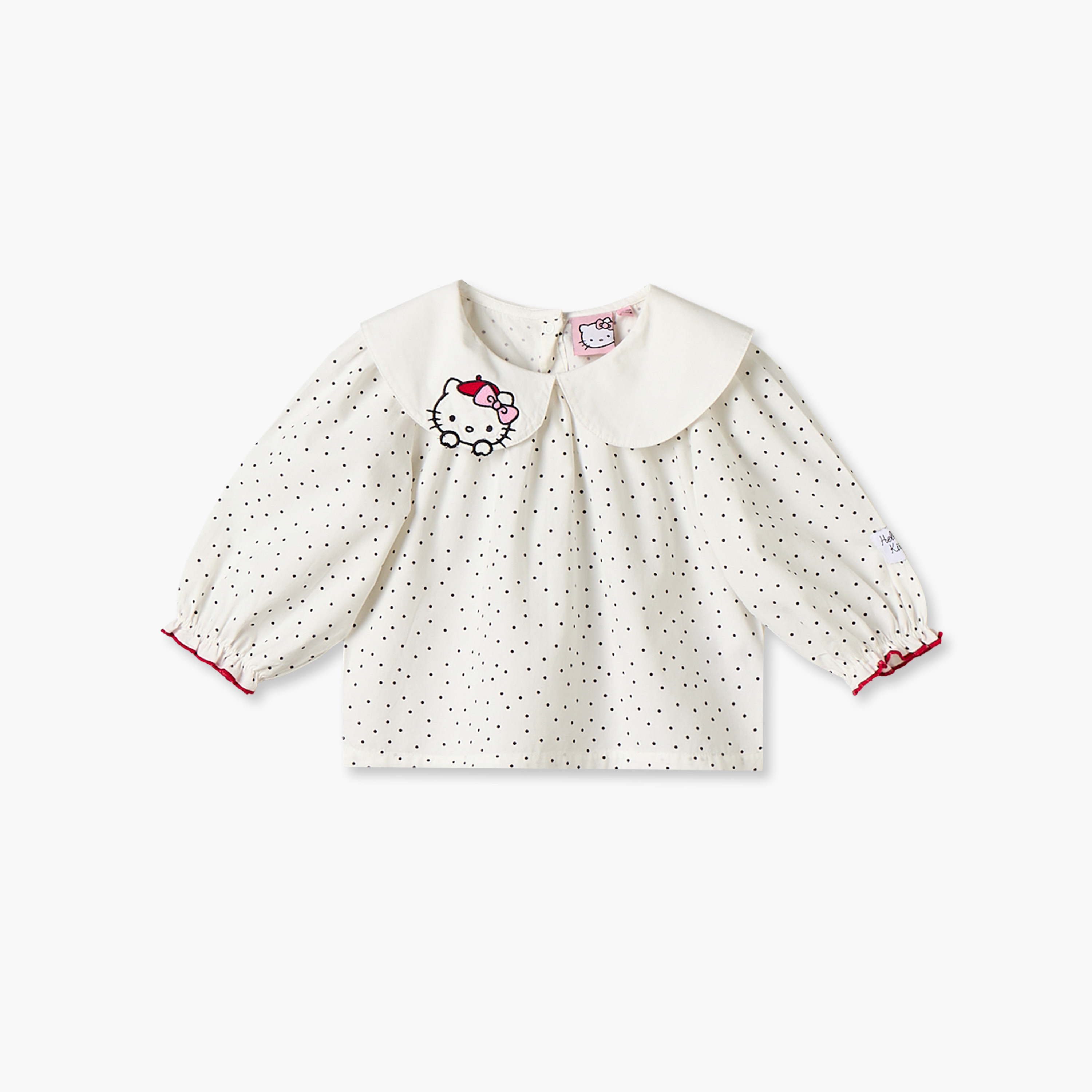 طقم بلوزة بياقة بيتر بان بأكمام طويلة ودنغري بطبعات هالو كيتي من سانريو-baby-girls-clothing-setsandcoords-image-4